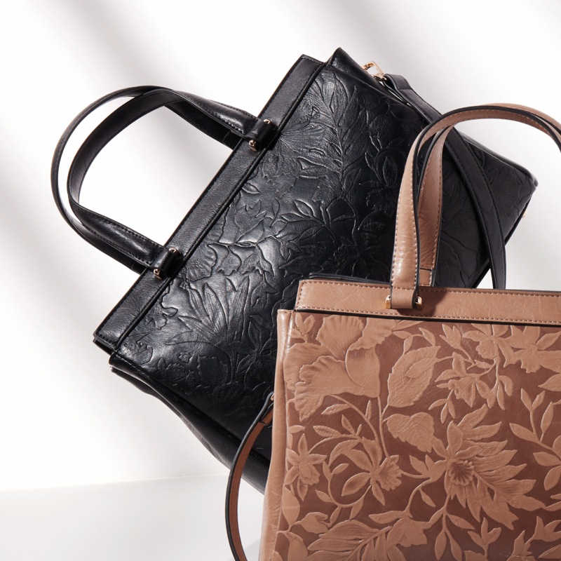 Salome Floral Satchel with Zip Closure and Crossbody Strap - MIDNIGHT VELVET CATALOG