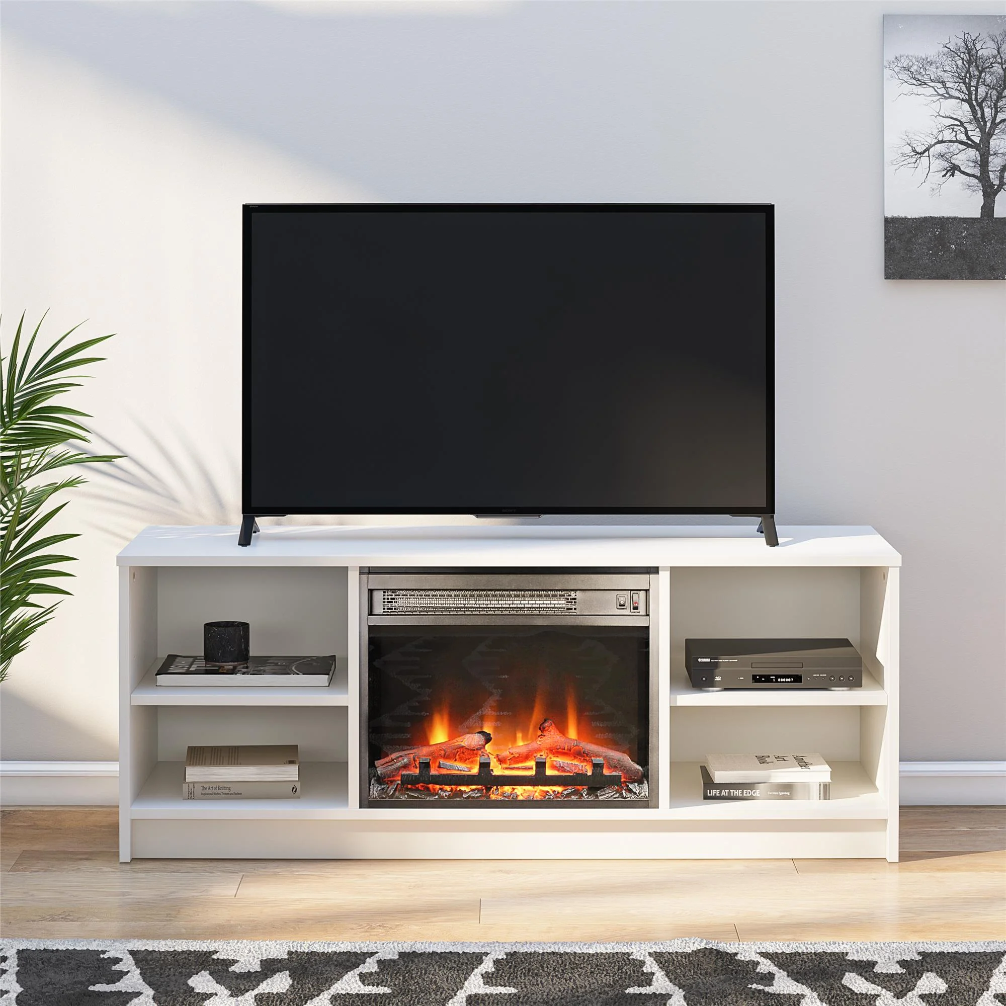 Mainstays Fireplace TV Stand, for TVs up to 55", Black Oak - Image 17