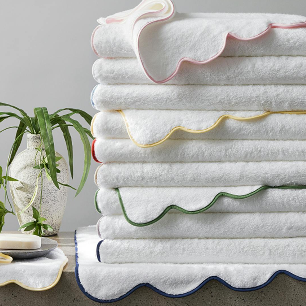 Long-Staple Cotton Hand Bath Towel Simple Scalloped Design Soft Strong Quick-Dry Absorbent
