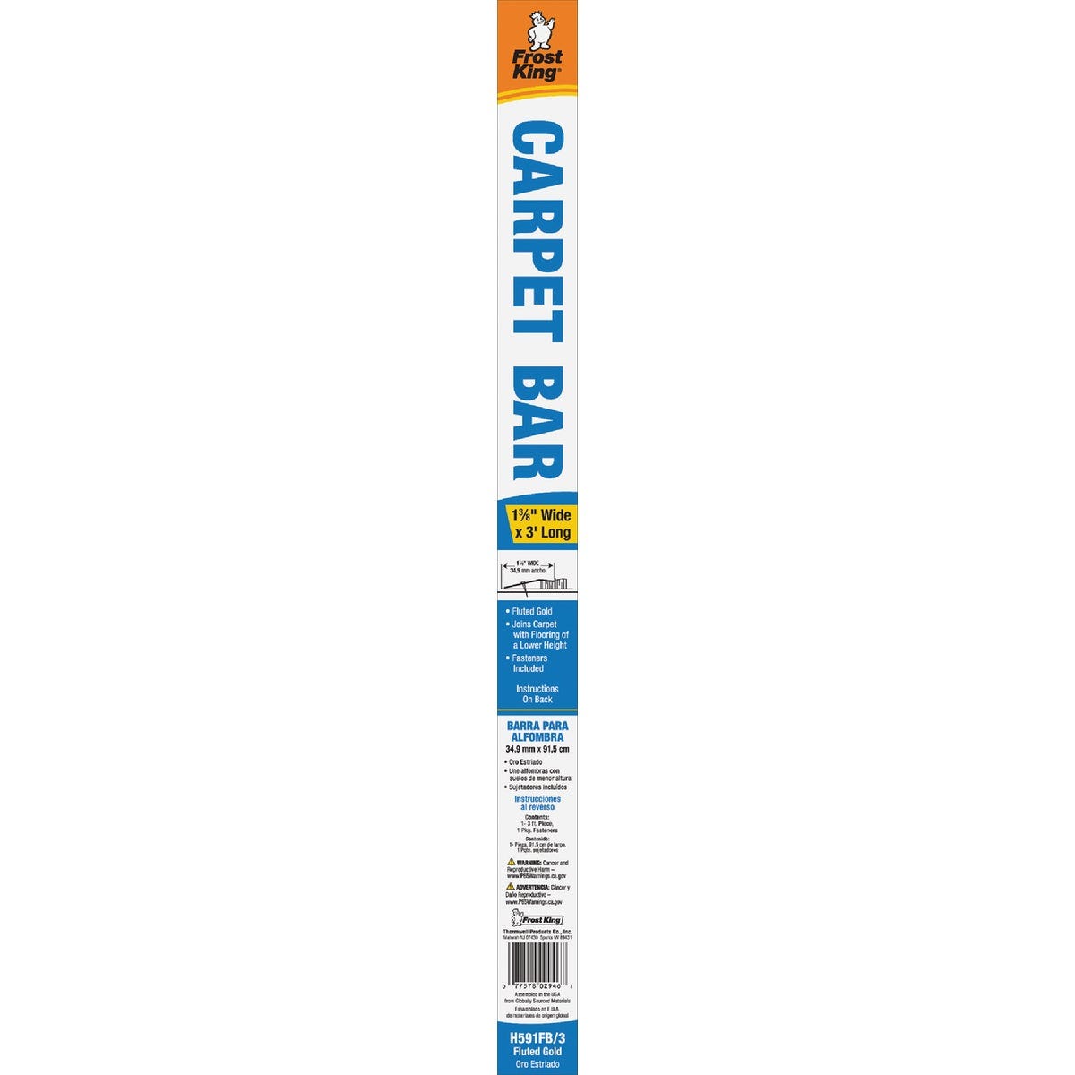 Do it Satin Gold Fluted 1-3/8 In. x 3 Ft. Aluminum Carpet Trim Bar, Wide