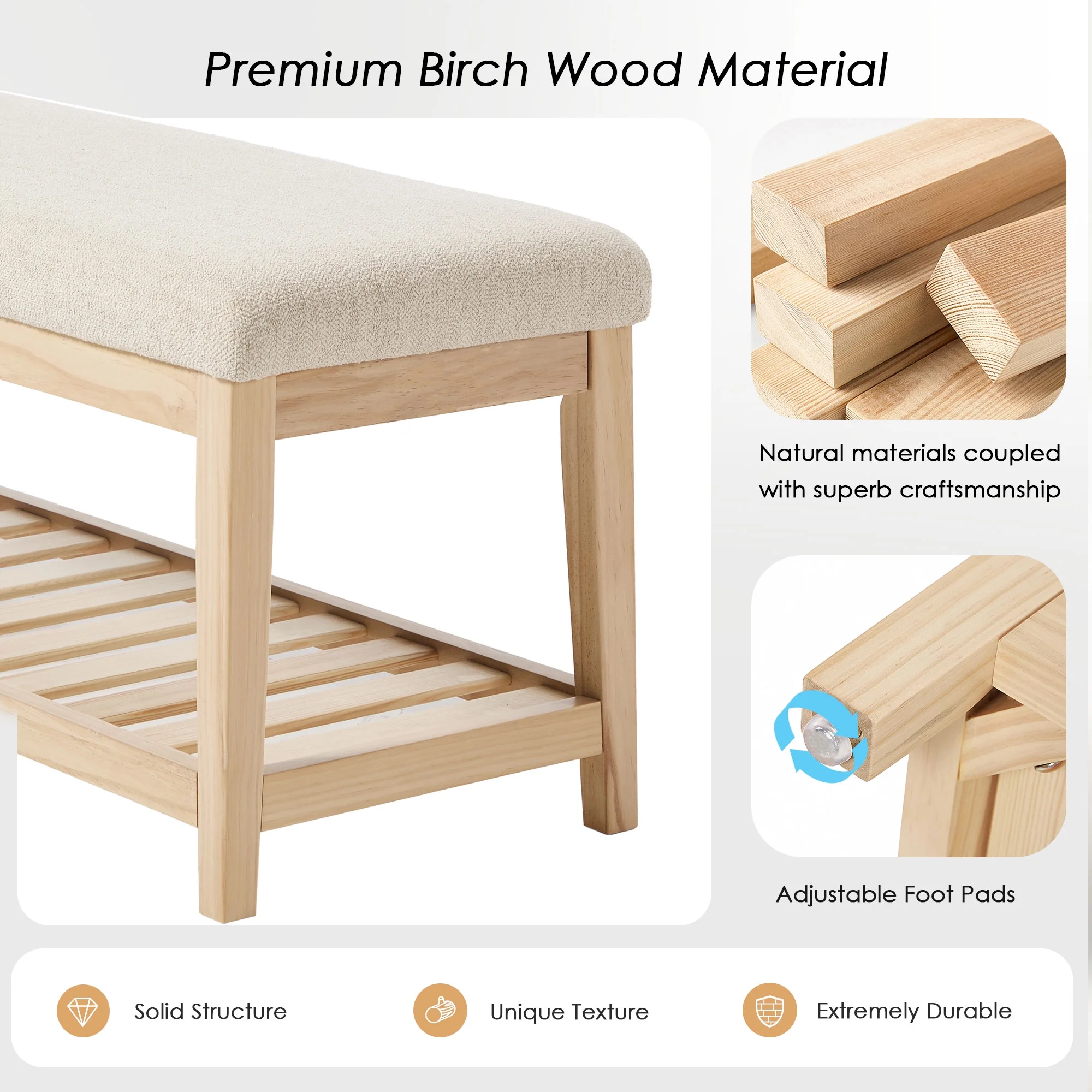 Zesthouse 42.9�?Shoe Bench with Storage, Entryway Bench for Living Room, Bedroom and Hallway, Linen Fabric Upholstered Bench with Solid Wood Shelf, Gray - Image 16