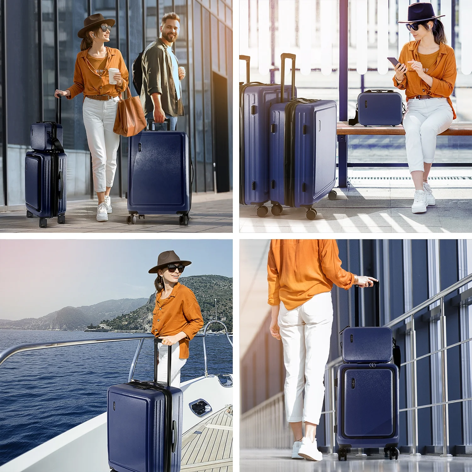 Virtu 4 Piece Hardshell Exapandable Luggage Set, Spinner Luggage Suitcase Set, Navy Blue - Image 8