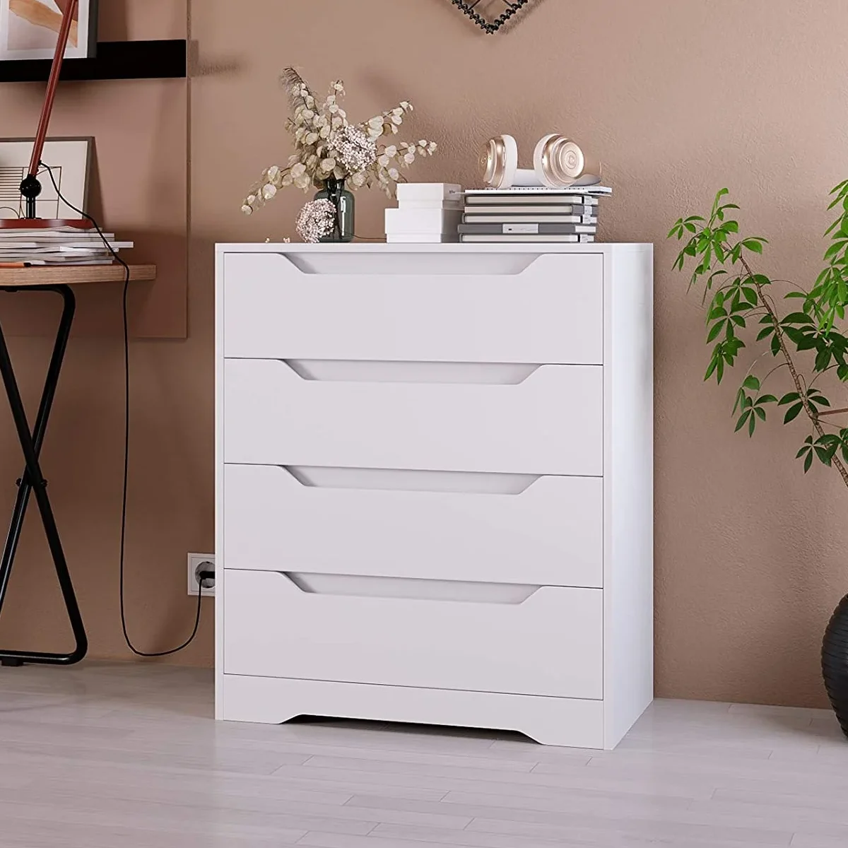 Homfa 4 Large Drawers Dresser, Modern Wood Chest of Drawers for Bedroom Hallway Living Room, White - Image 4