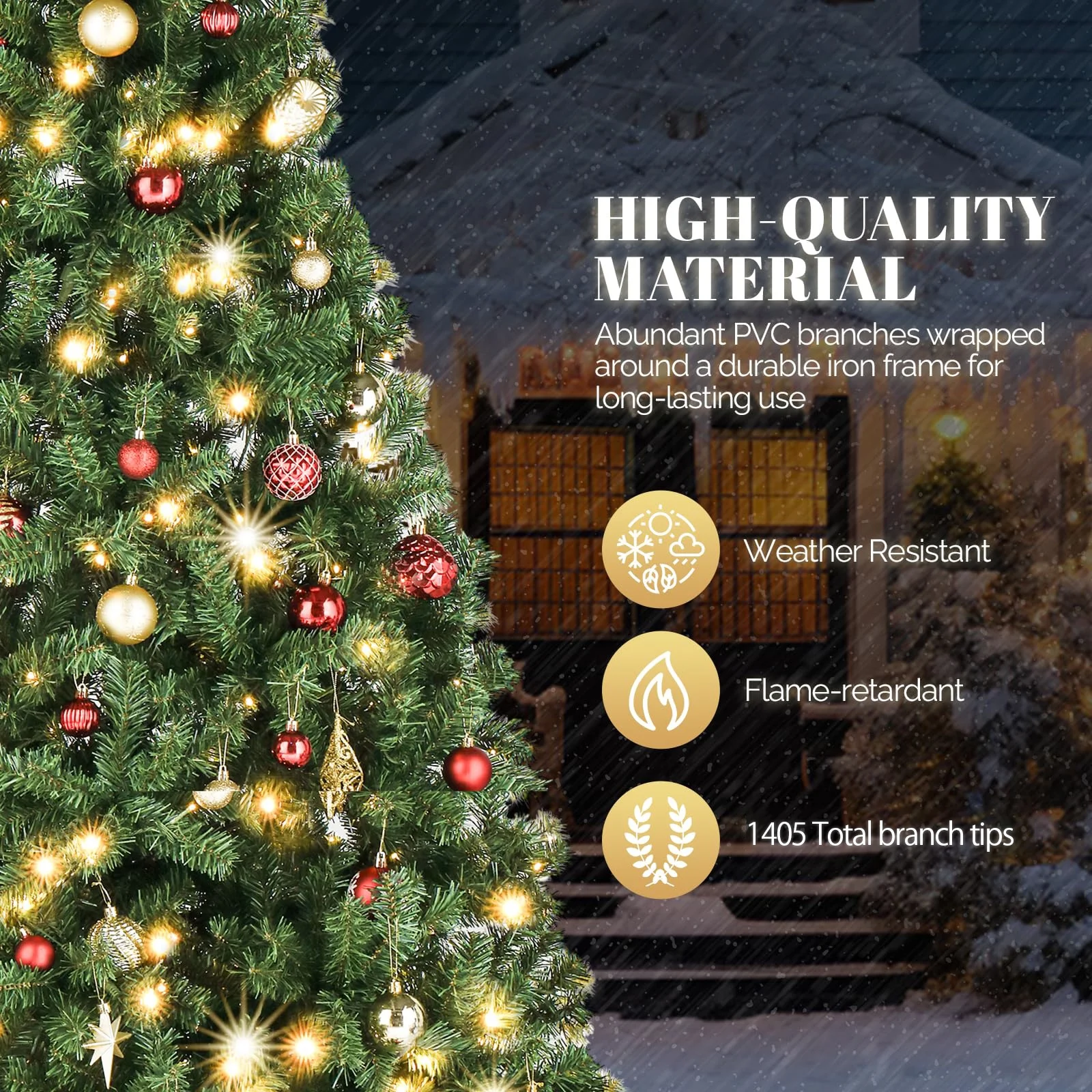 Vebreda 6FT Pre-Lit Artificial Christmas Tree with 300 Warm White LED Lights, Hinged Branch Design, Eco-Friendly PVC Needles & Foldable Metal Stand for Home, Office & Holiday D��cor - Image 10