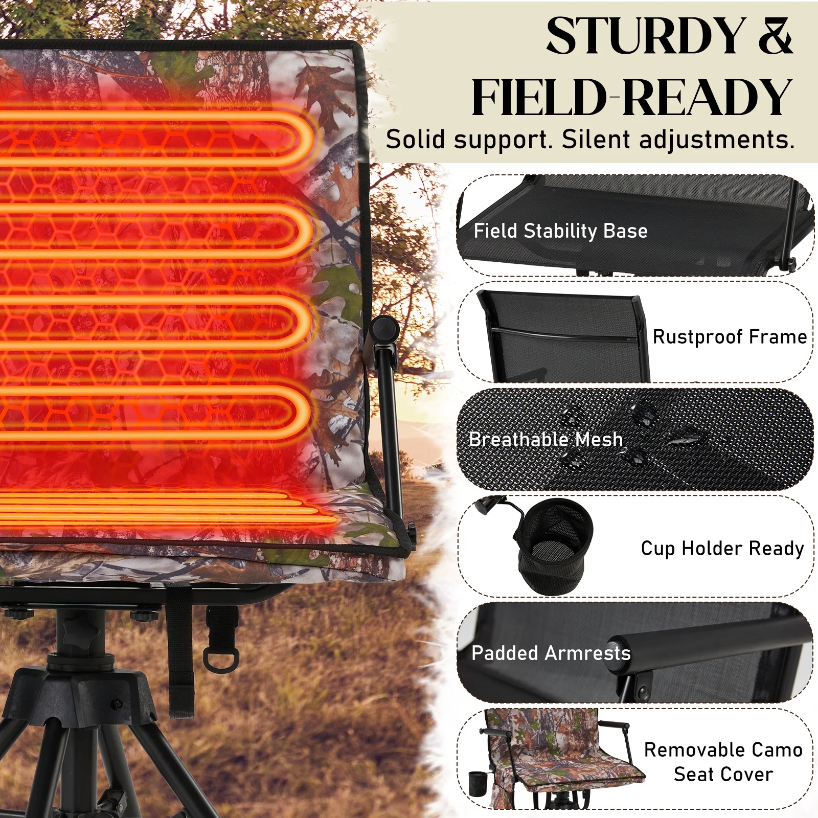 Danrelax 360�� Silent Camo Hunting Blind Chair, Armrests, Side Pouch, Telescopic Legs - Image 22