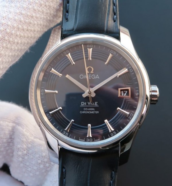 Replica Omega V6 De Ville Hour Vision Co-Axial 41mm SS Blue Dial Leather Strap A8500 - Top club