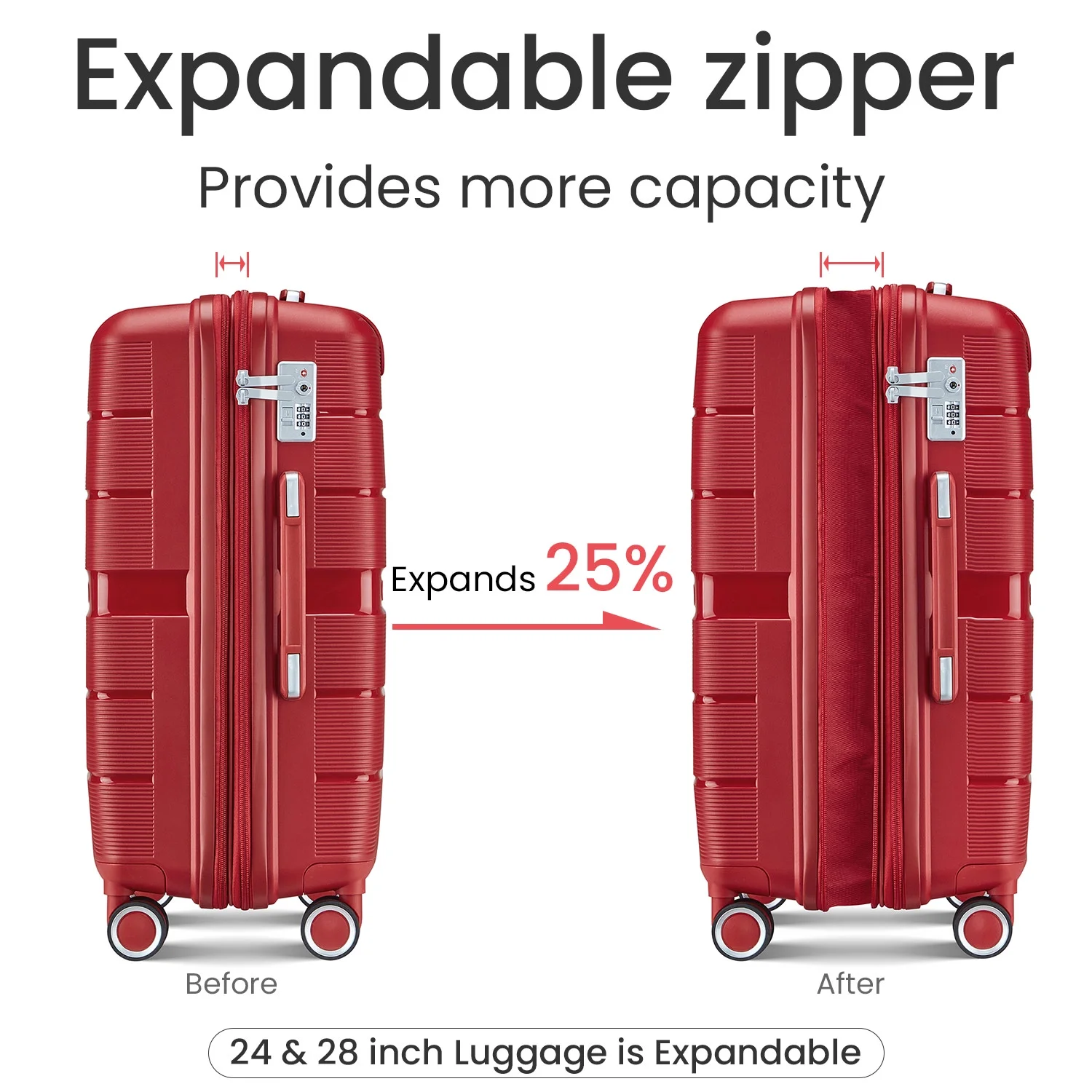 4 Piece Luggage Set, Expandable Lightweight Suitcase Set, PP Materials Travel Luggage with TSA Lock Spinner Wheels, White (14/20/24/28) - Image 43