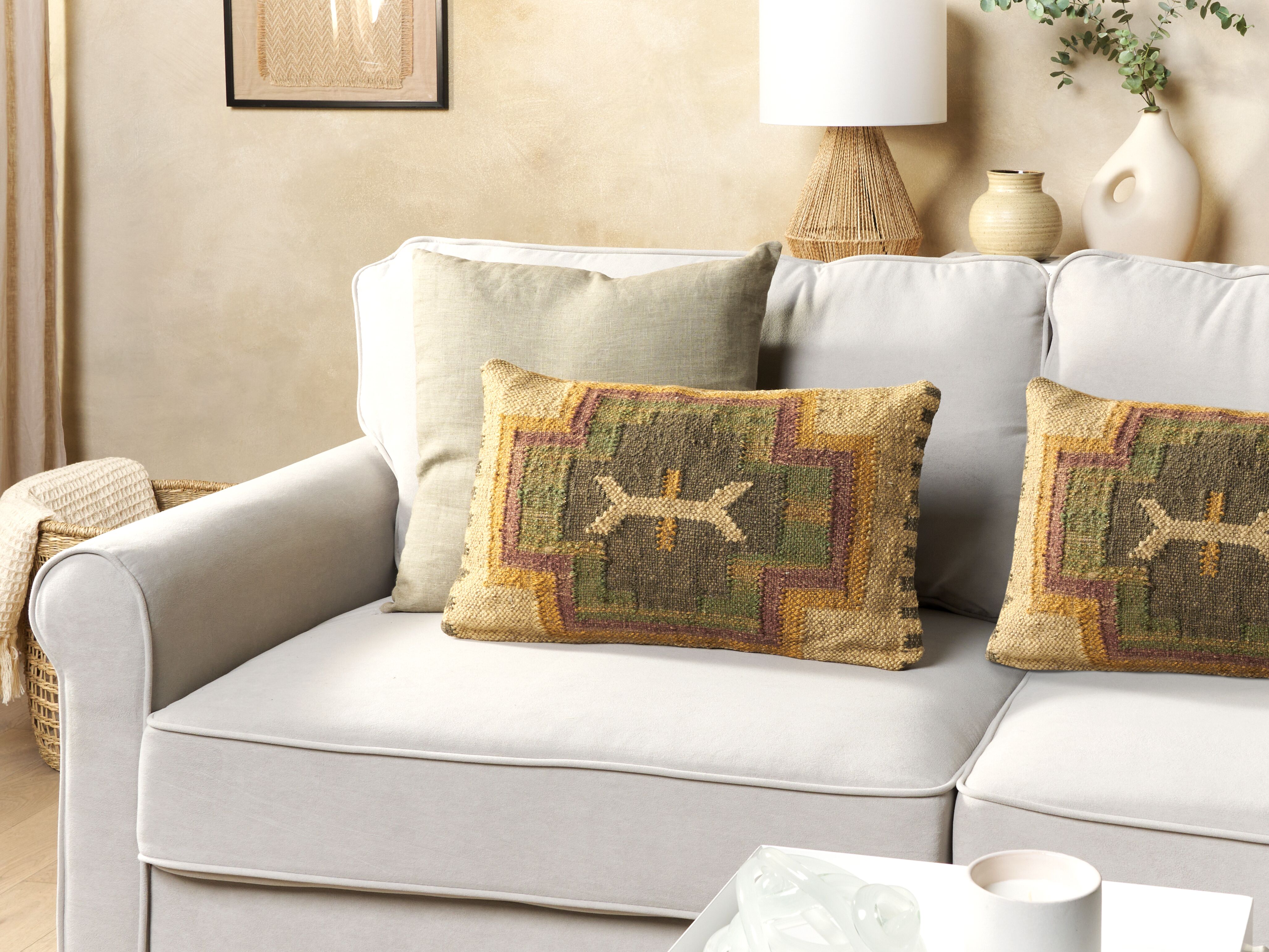 Set of 2 Decorative Cushions PULICAT Jute 30 x 50 cm Multicolour Oriental Pattern