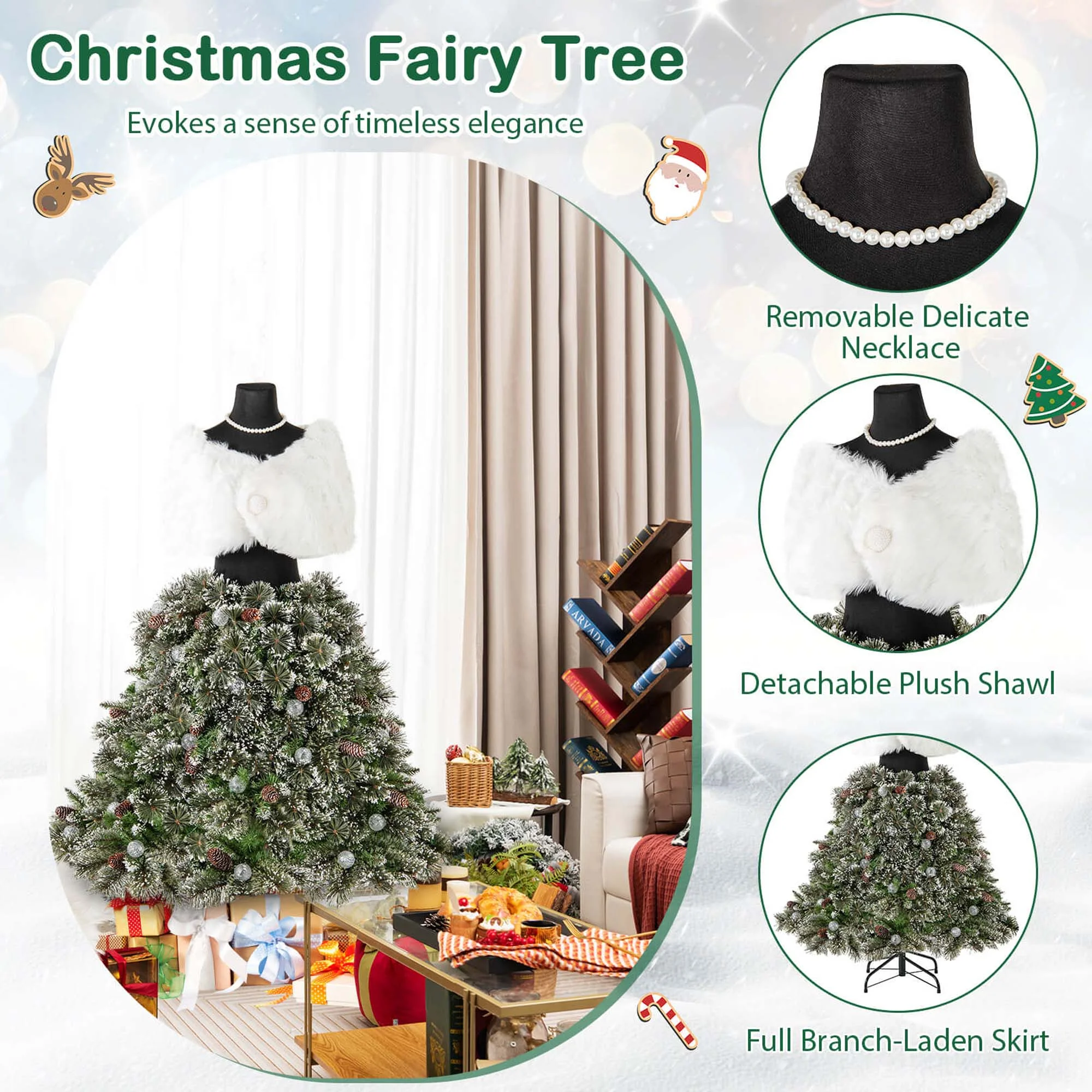 Costway 5 FT Artificial Mannequin Tree with 465 Branch Tips 50 Warm White LED Lights - Image 6