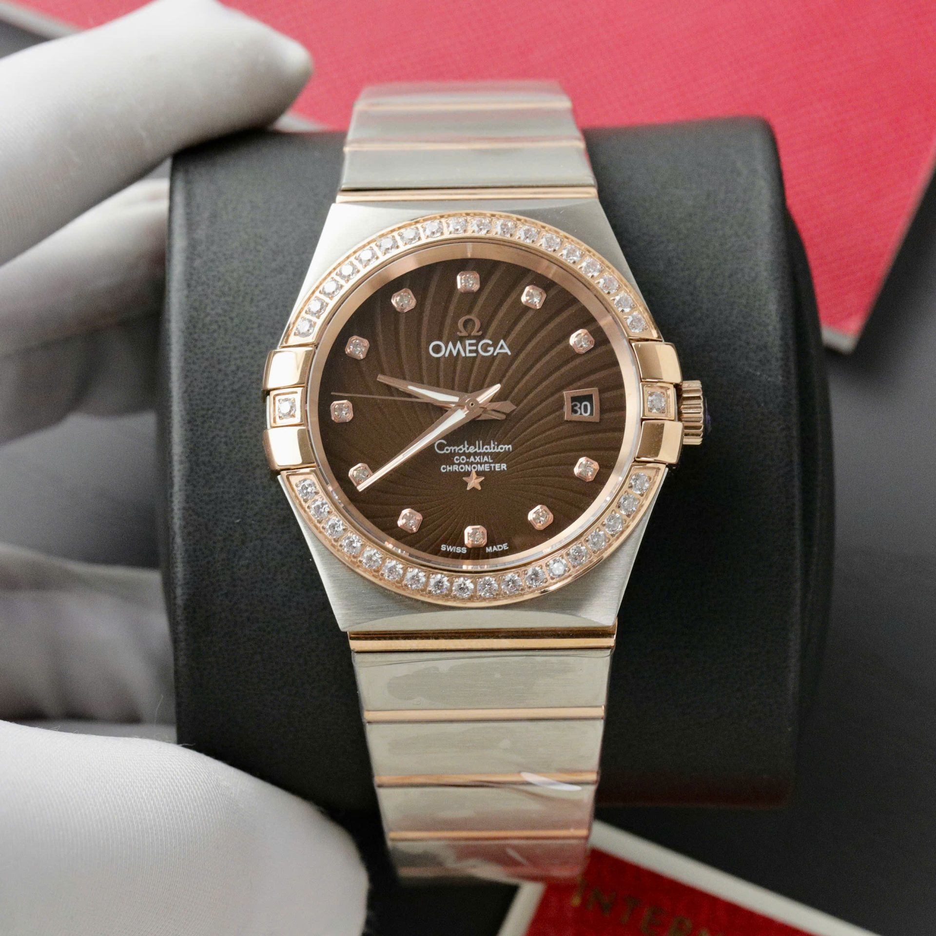 Omega Constellation Co-Axial Fake Watch Brown Dial Metal Strap 38mm - Elite Watch Atelier