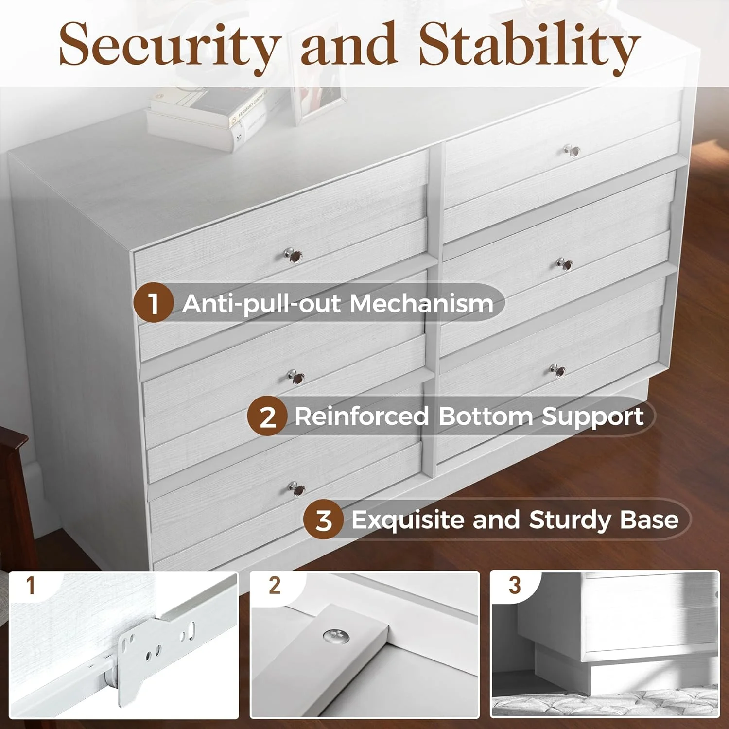 Heynemo Beige 6 Drawer Dresser, Fluted Modern Wood Chest - Image 101
