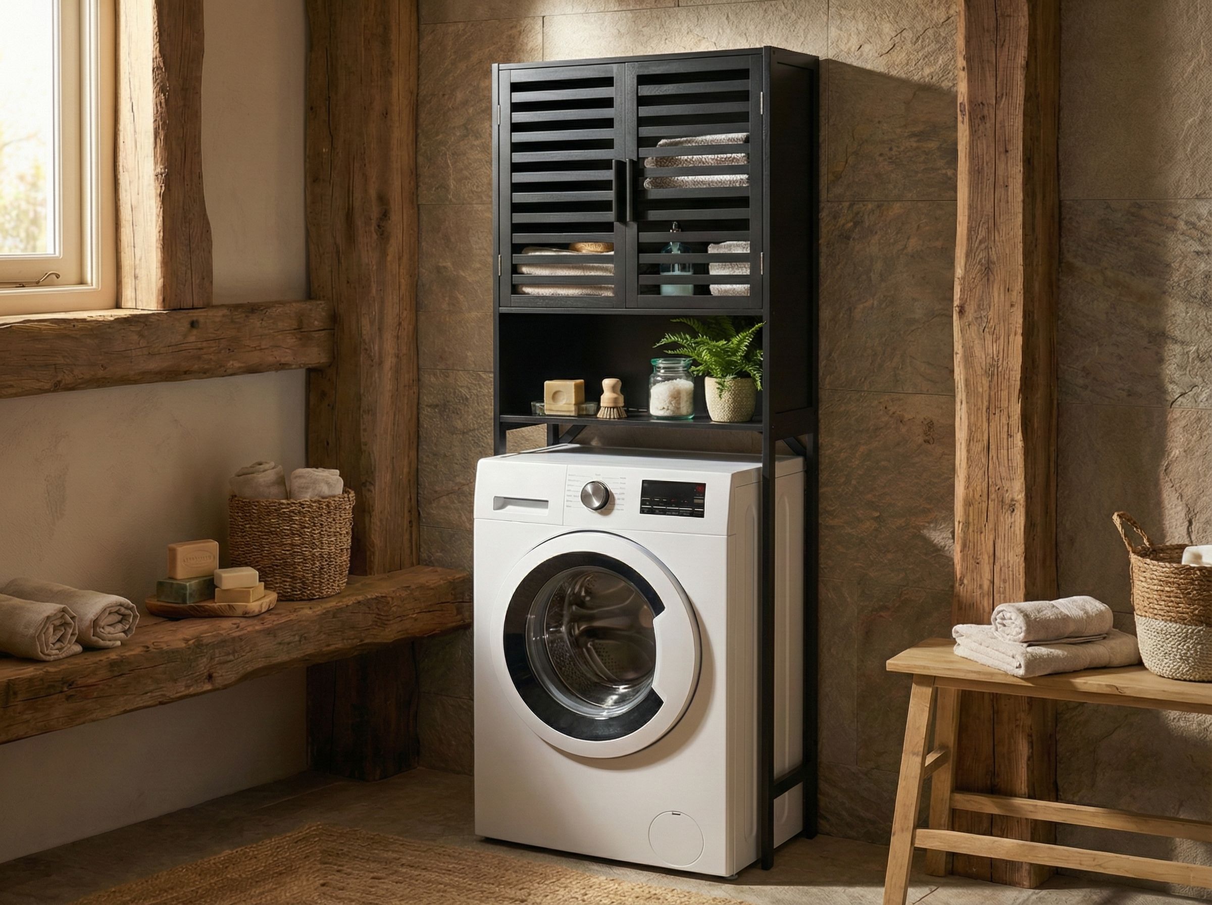 Bathroom Cabinet OKARCHE Bamboo 63 cm Black