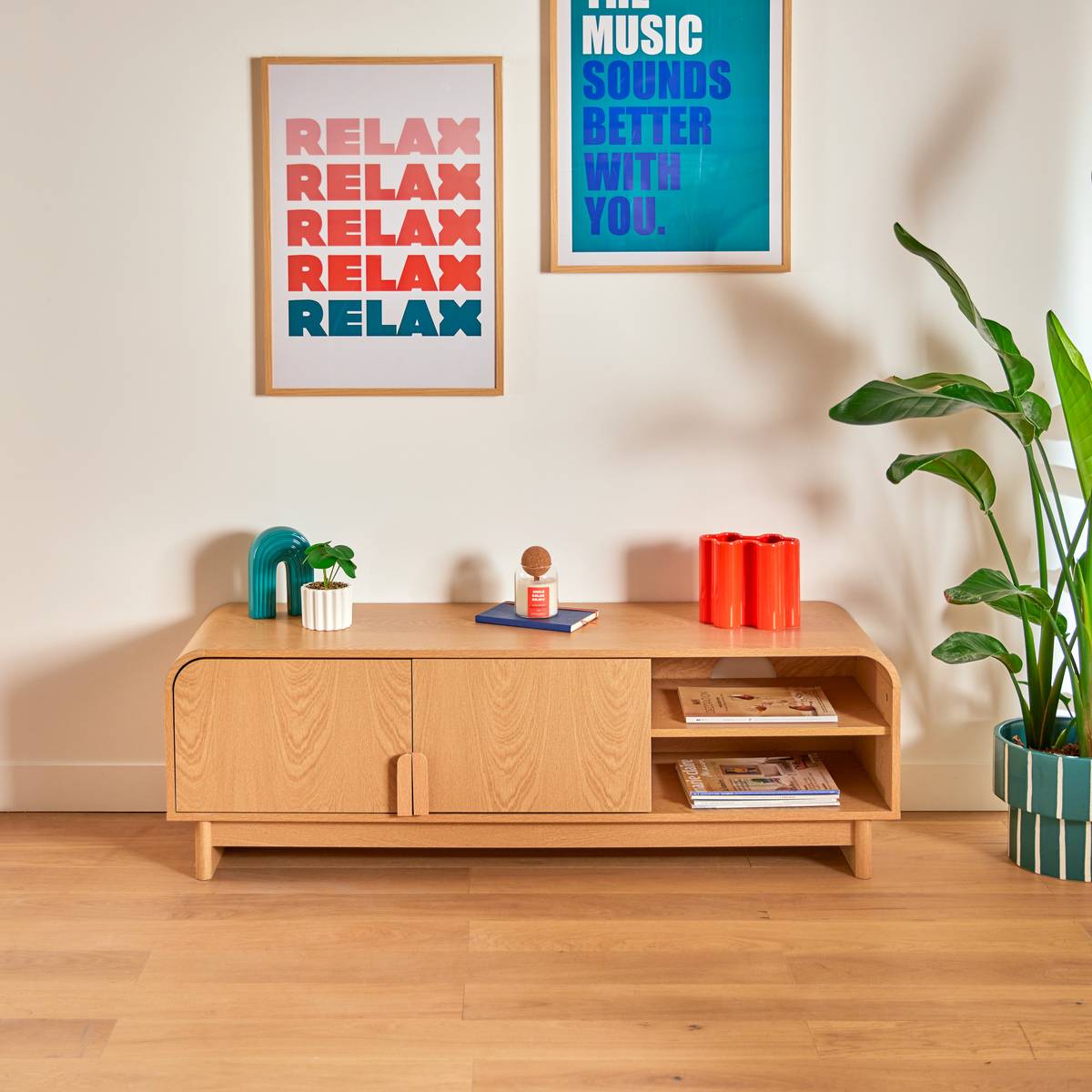 TV stand 2 doors 1 shelf "Lee" Beige, 140x40 cm