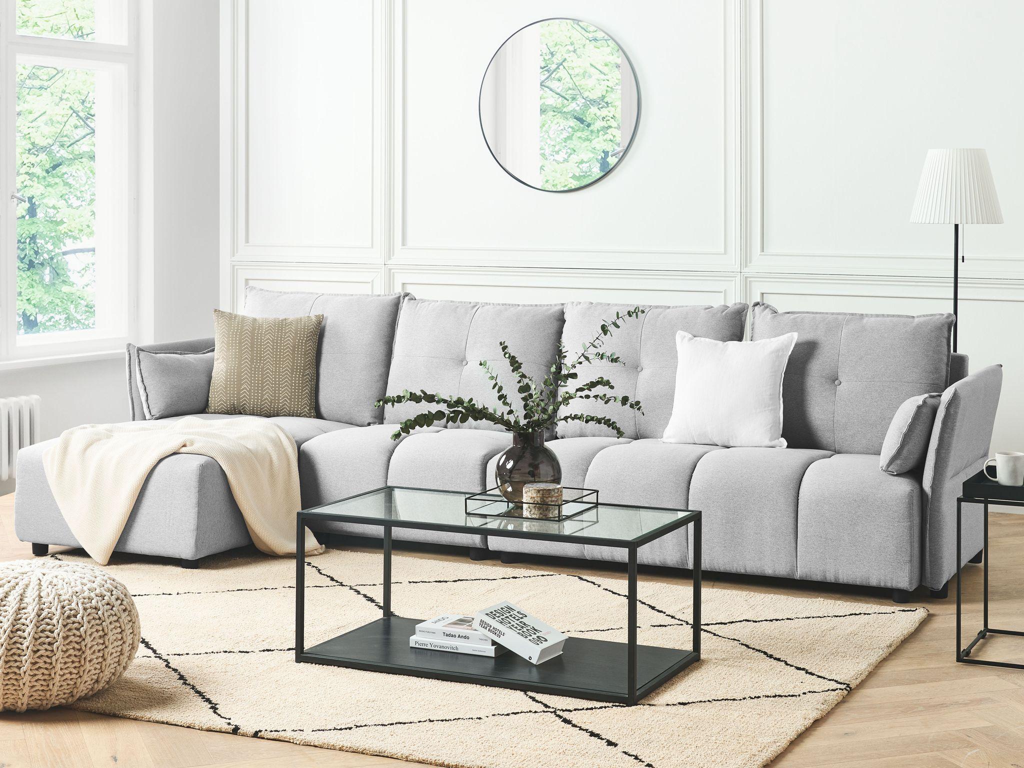 Corner Sofa 4 Seater TOMRA Fabric Light Grey Right Hand
