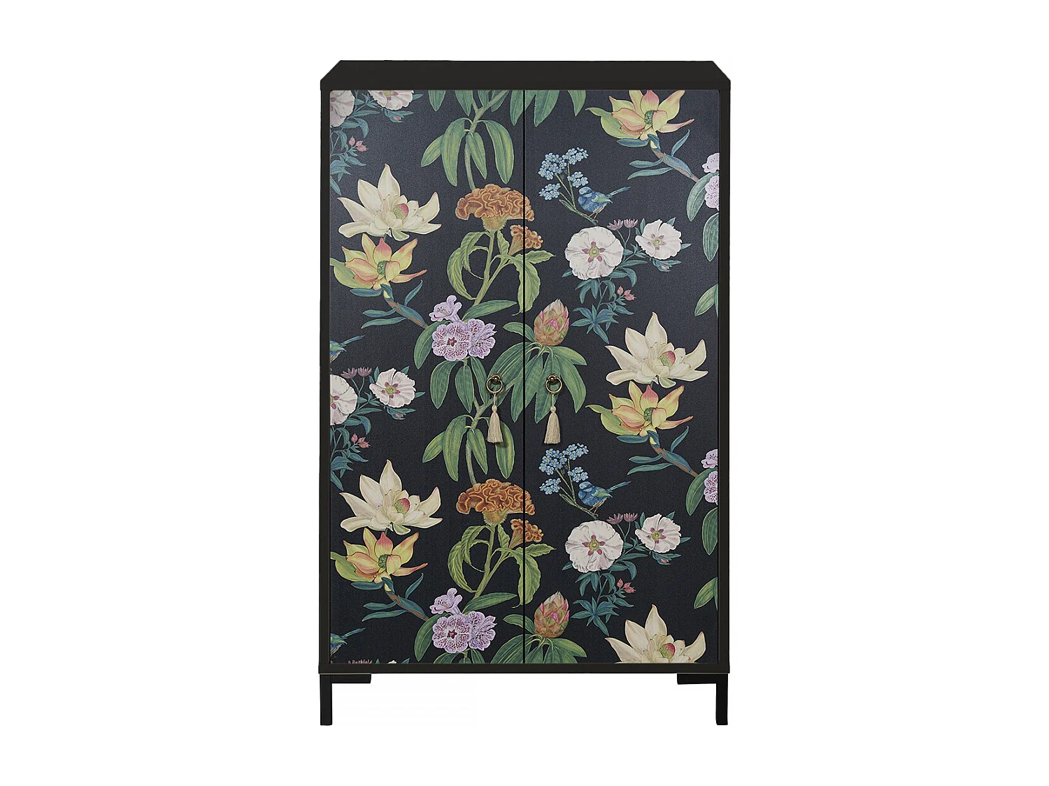 Buffet en MDF 2 portes décoratives motif Noir Floral