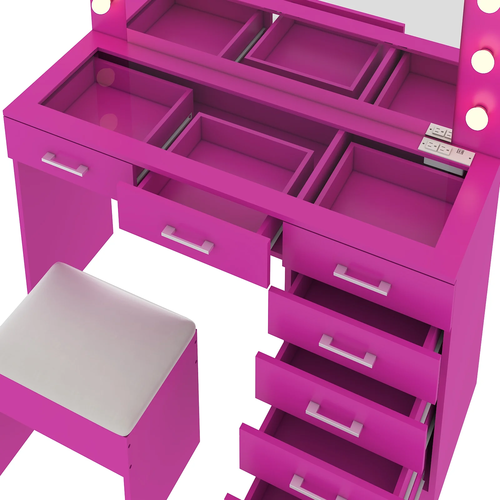 Ktaxon Large Makeup Vanity, Vanity Table Set w/ Visible Glass Top w/ Charging Station, White - Image 73