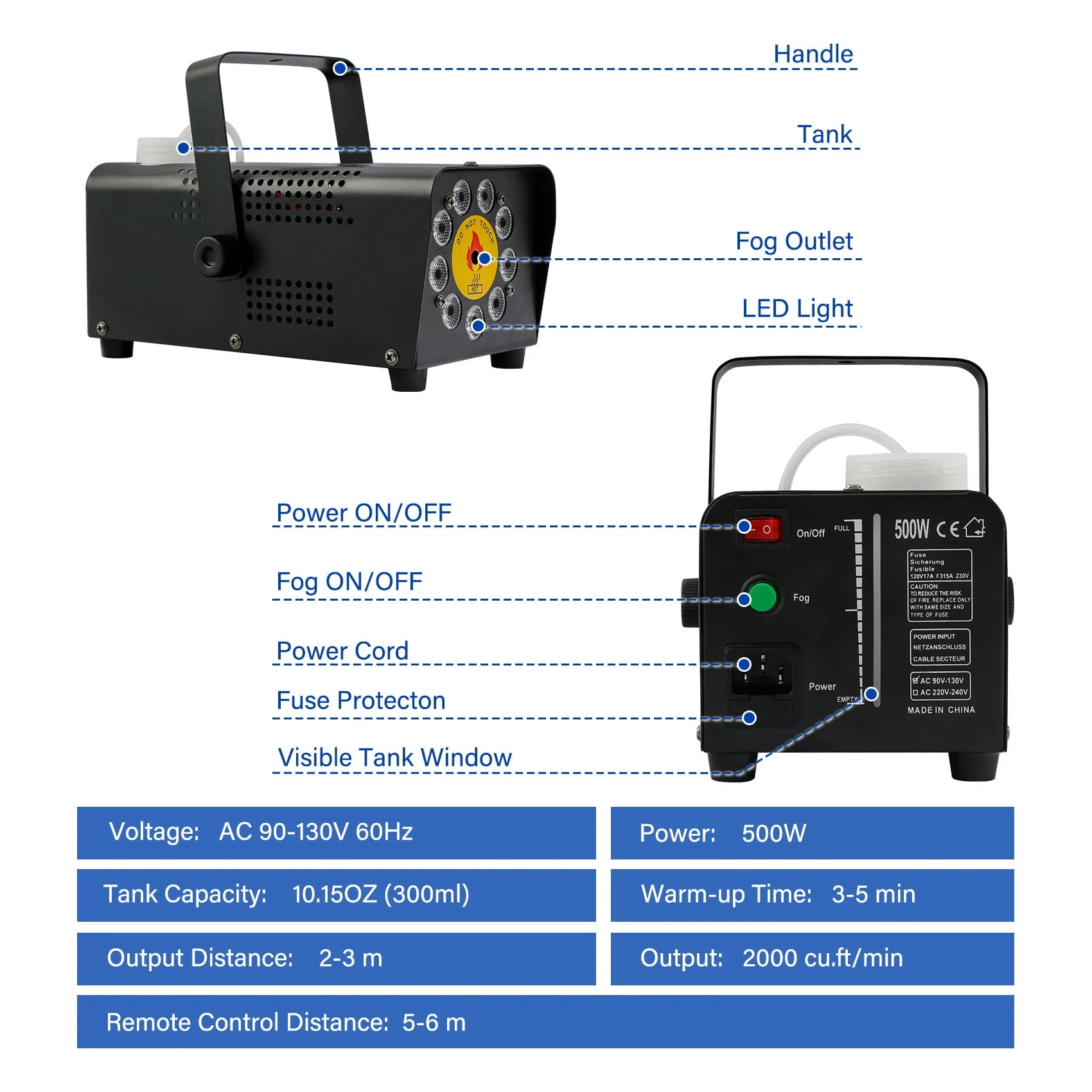 TCFUNDY 500W Fog Machine w/ LED RGB 9IN1 Fogger Smoke Maker with Wireless Remote Controller - Image 7 TCFUNDY 500W Fog Machine w/ LED RGB 9IN1 Fogger Smoke Maker with Wireless Remote Controller - Image 7
