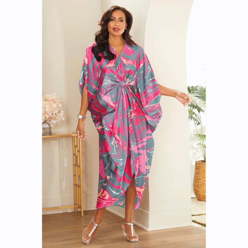 Efe Swirled Trendy Women's Caftan Dress with Draping - MIDNIGHT VELVET CATALOG