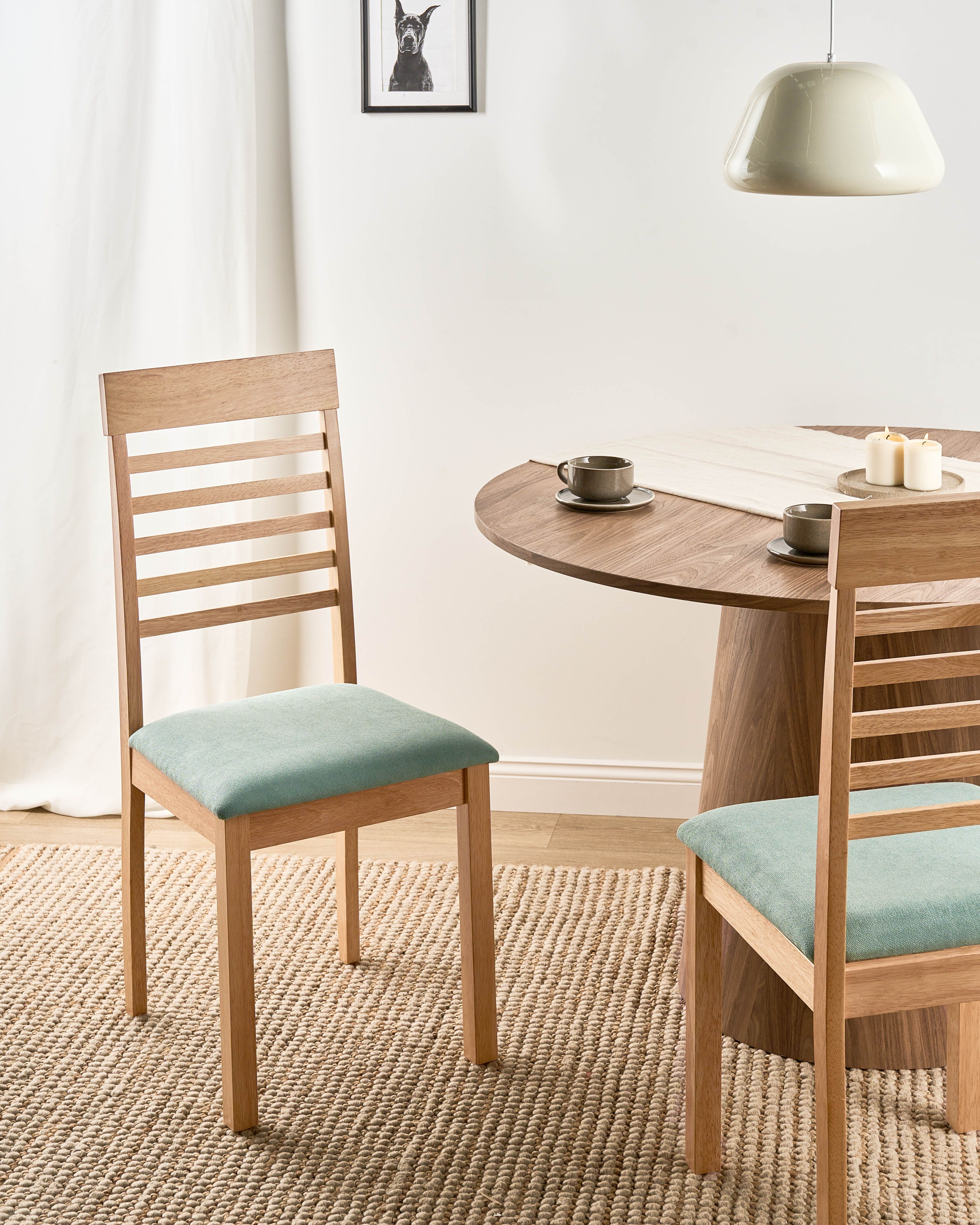 Set of 2 Dining Chairs ORTLEY Wood Light Brown/ Mint