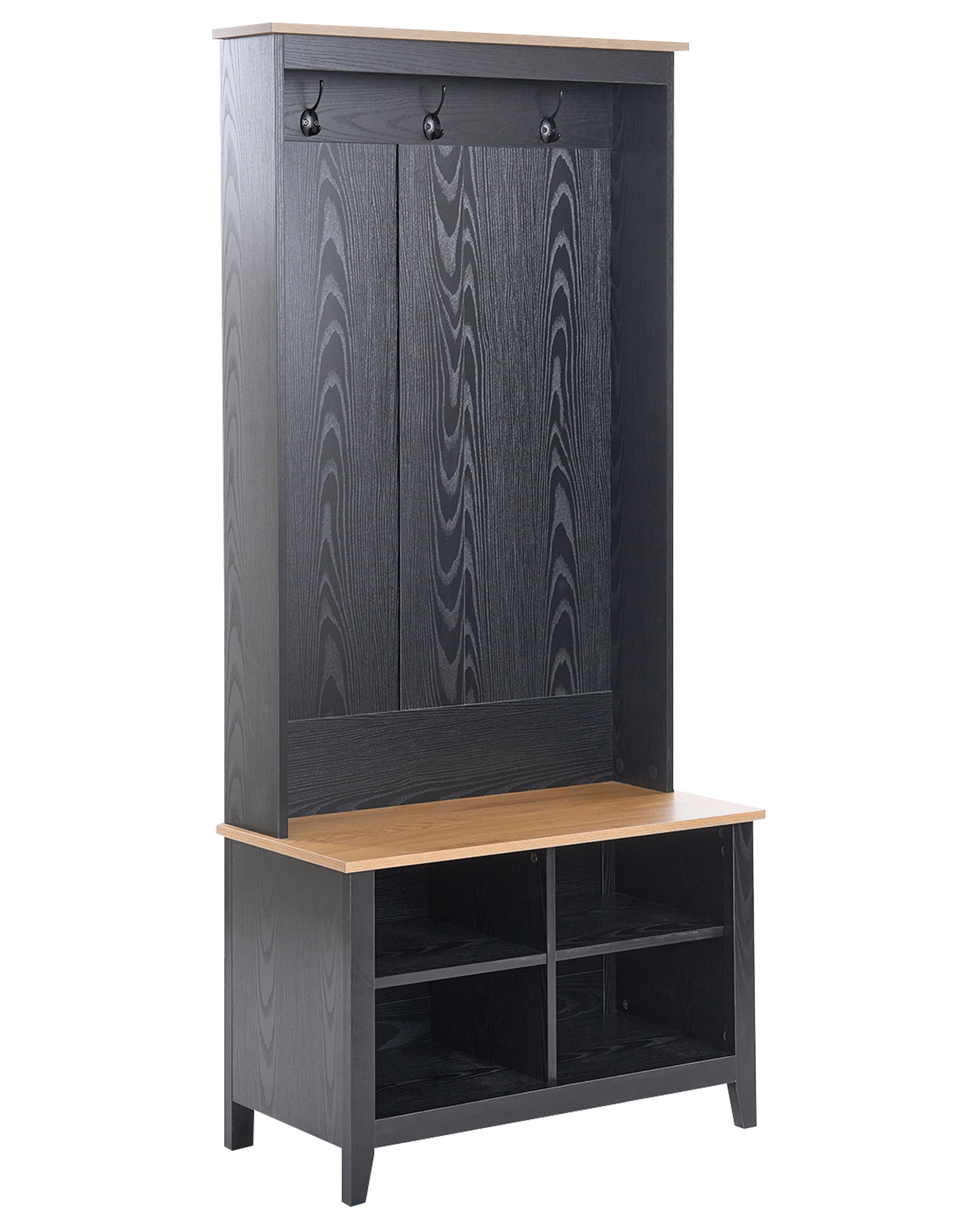 Shoe Storage with Coat Rack DURACK Black/ Light Brown