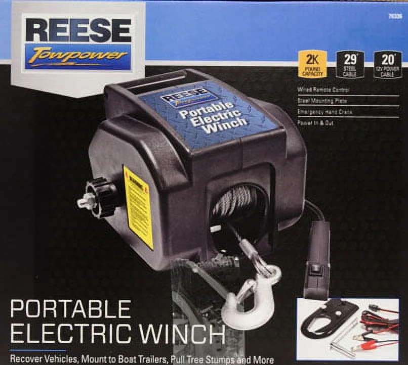 Reese Towpower Portable Electric Winch, Steel Cable, Black - Image 2