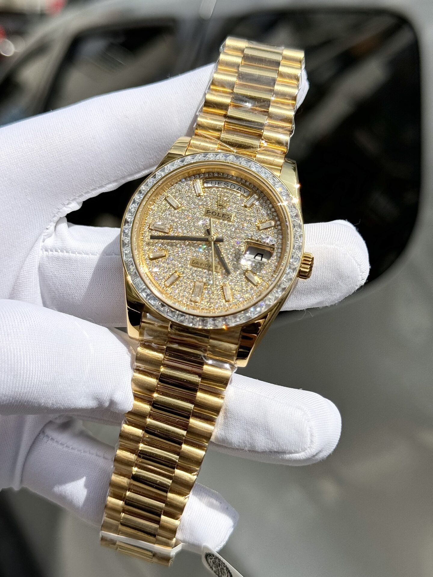 Rolex Day-Date Replica Watch Diamond Moissanite Baguette Gold Wrapped 40mm - Top club