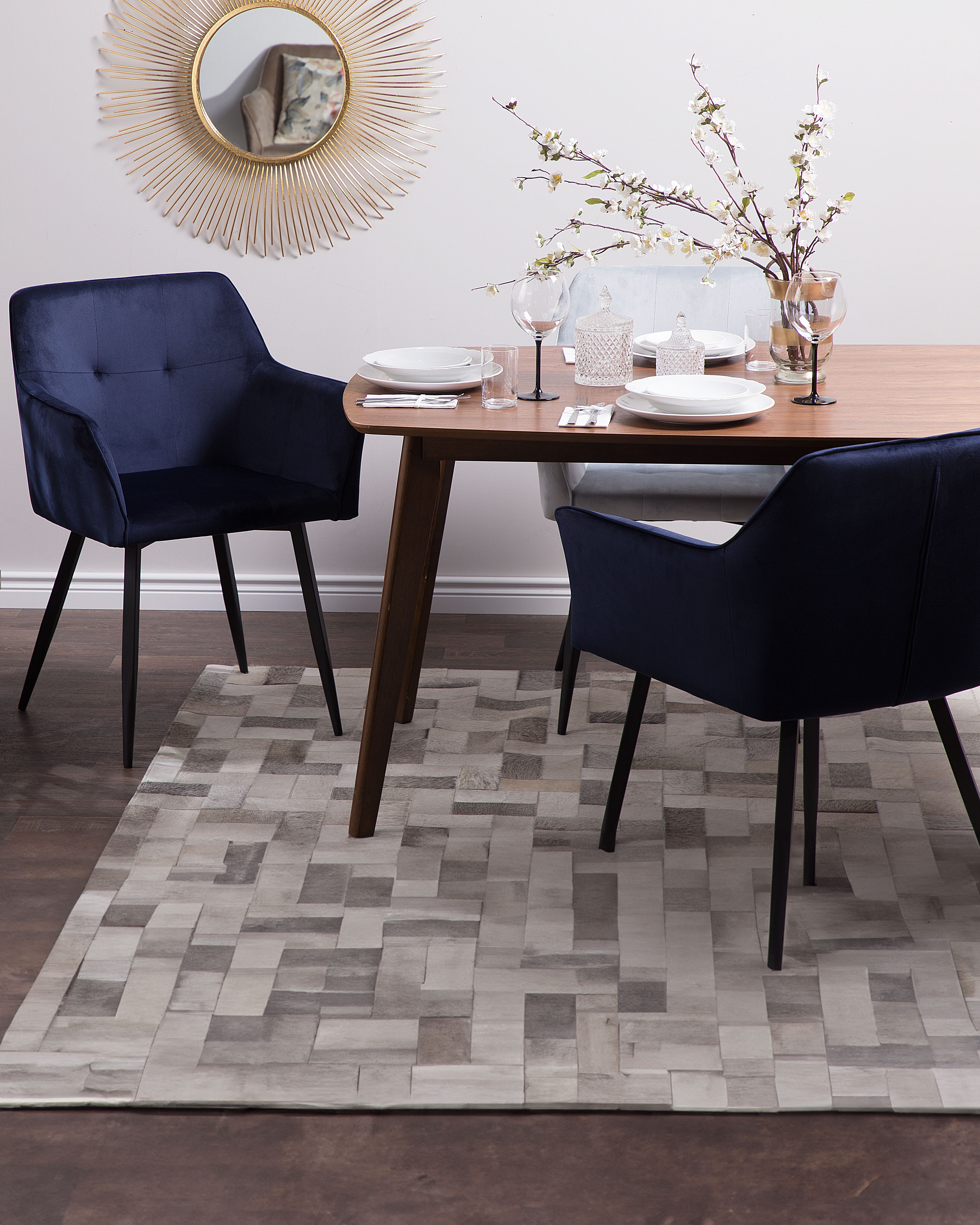 Set of 2 Dining Chairs JASMIN Velvet Dark Blue