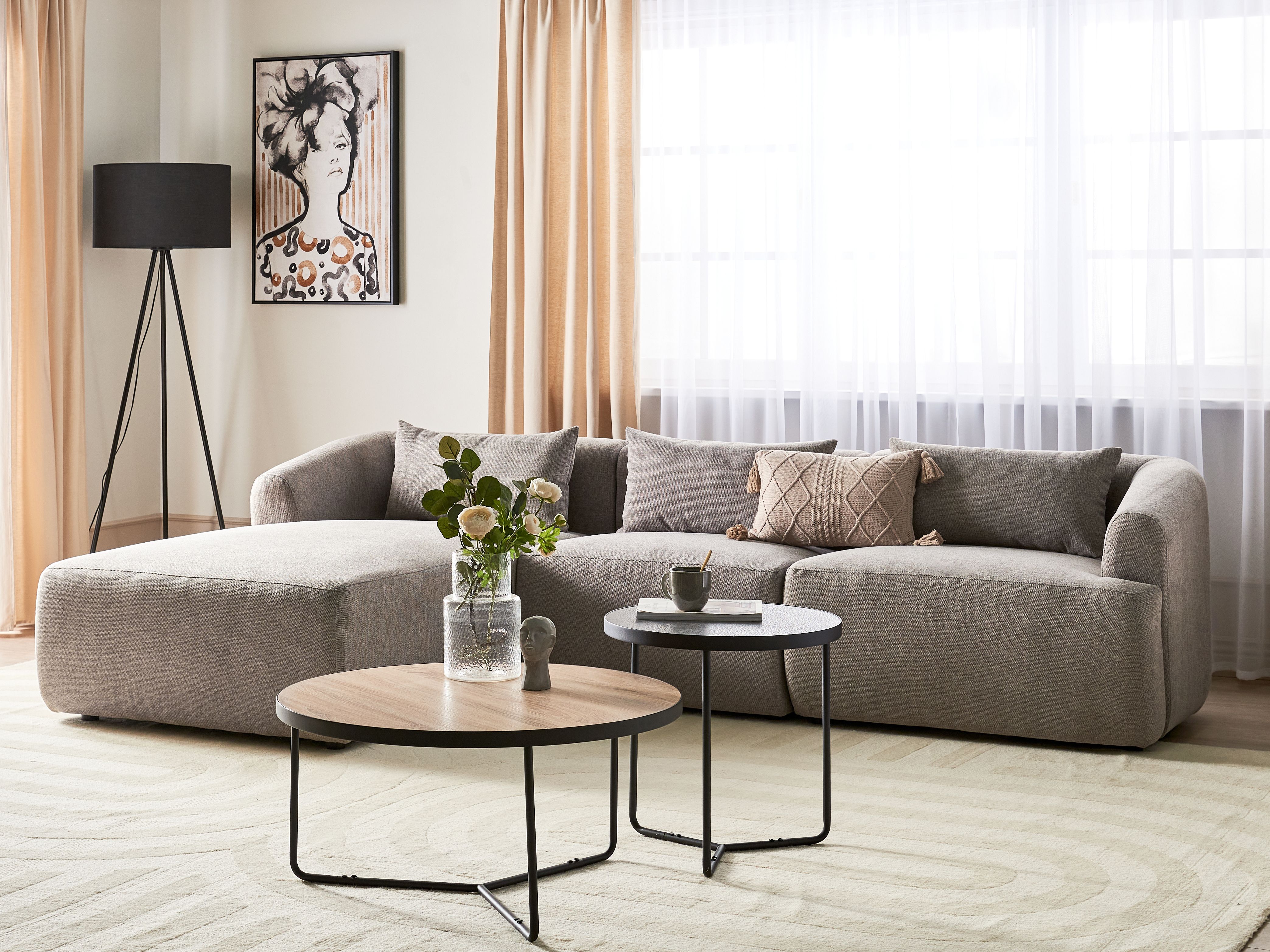 Corner Sofa 3 Seater SVANSELE Fabric Taupe Right Hand