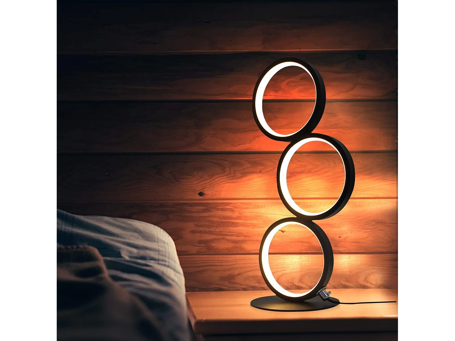 NETTLIFE Lampe de table LED Noir  de chevet Touch Dimmable  Moderne Design Métal Déco Anneau Lampe de bureau Cercle Aluminium Lampe de lecture