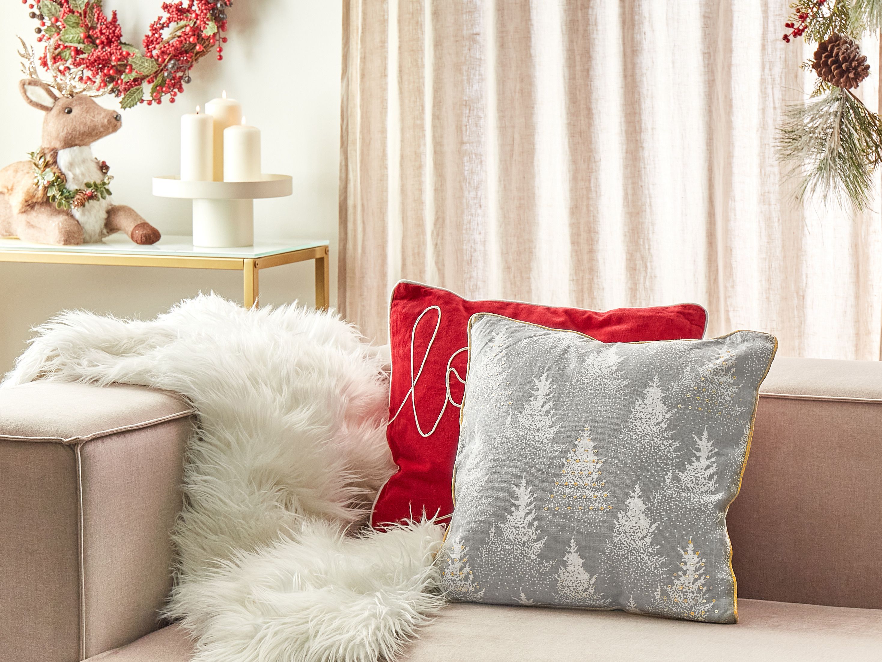 Throw Cushion BILLBERGIA Cotton 45 x 45 cm Grey Christmas Motif