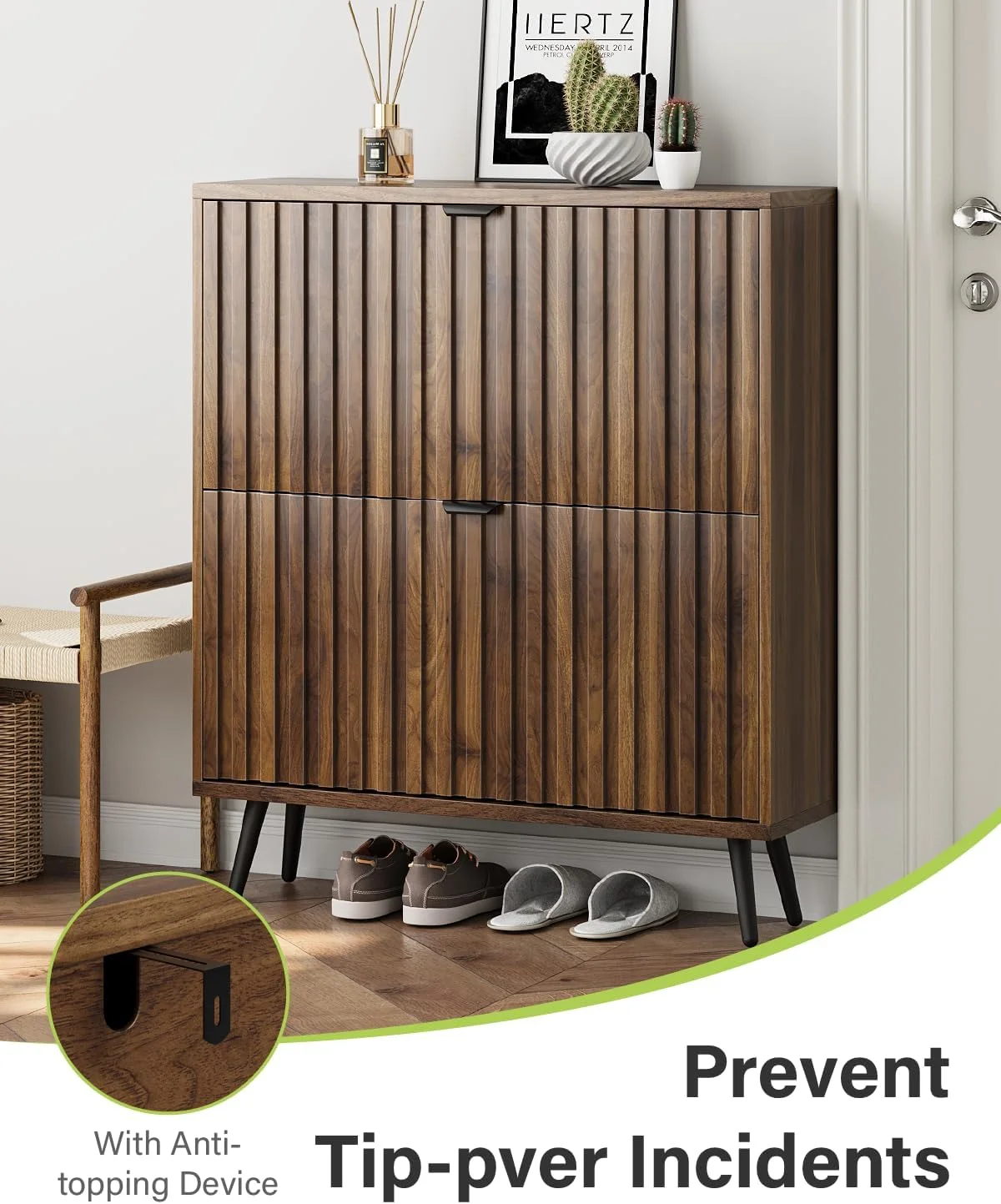 Smart FENDEE Shoe Cabinet with 2 Flip Drawers Freestanding 24 Pair Shoe Storage Cabinet for Entryway - Image 7