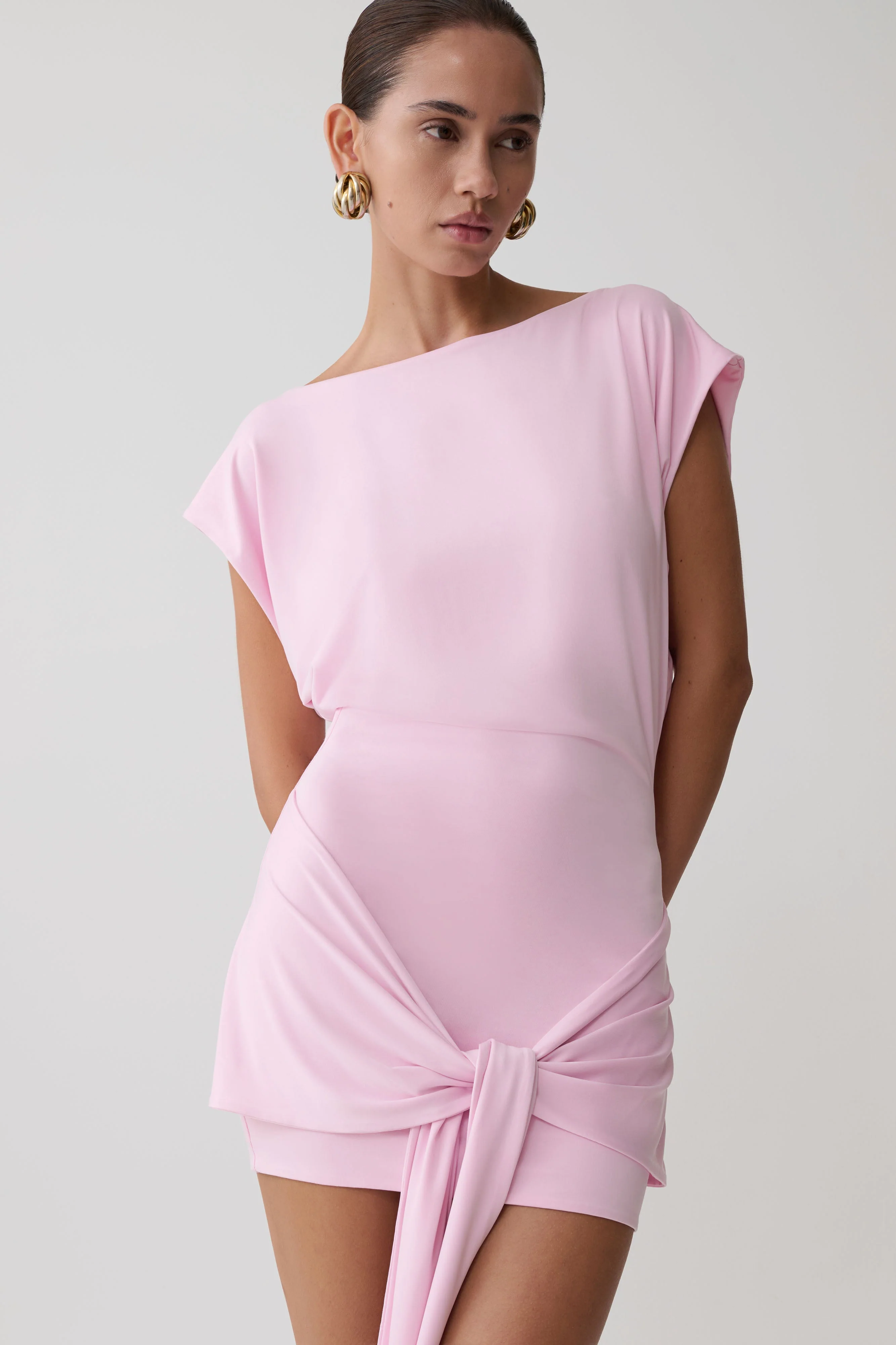 Maiara Shortsleeve Slinky Tie Mini Dress - Pink
