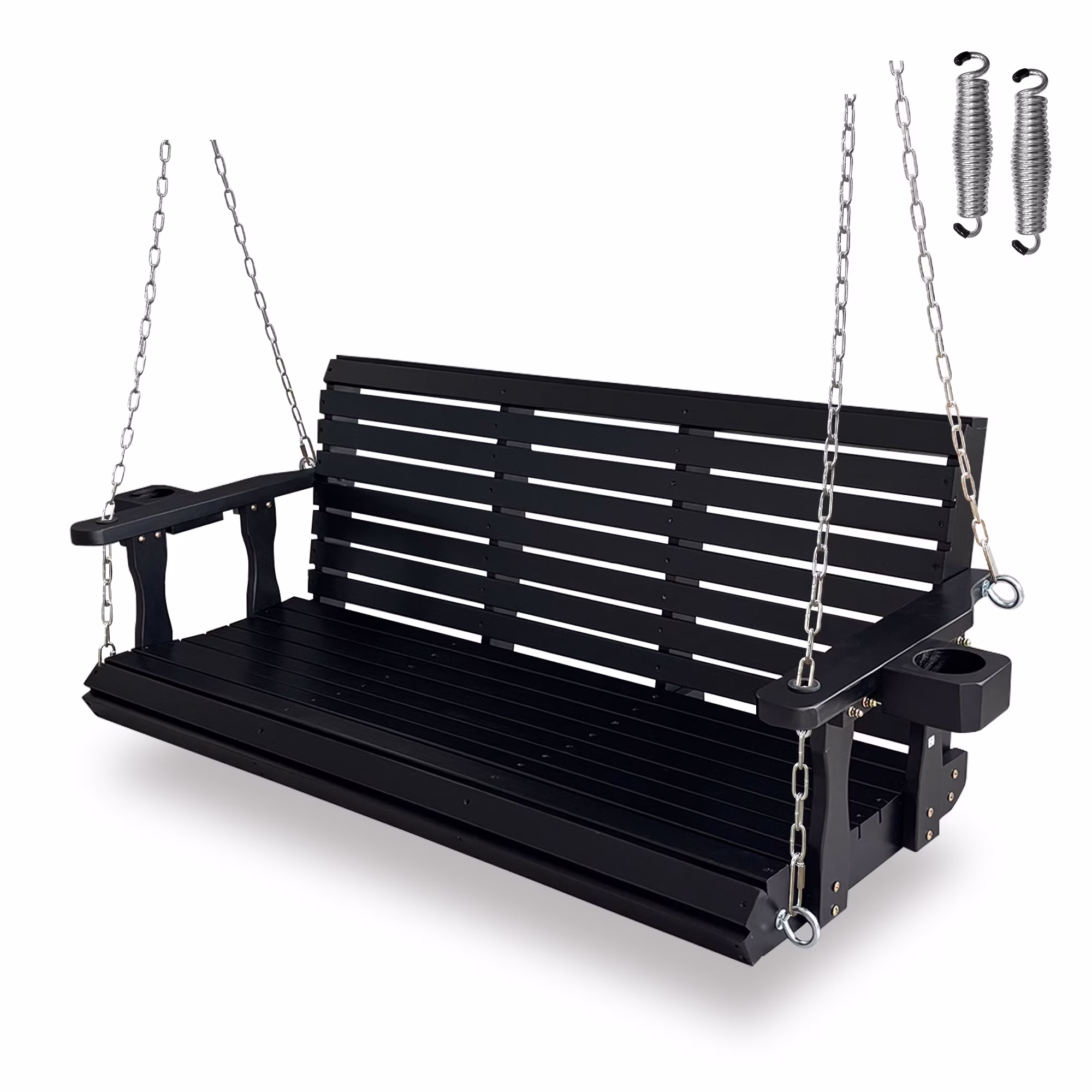 Fortune Candy 3 Person Outdoor Wood Hanging Swing, Heavy Duty 880 lbs Wood Porch Swing, Brown-5ft - Image 7