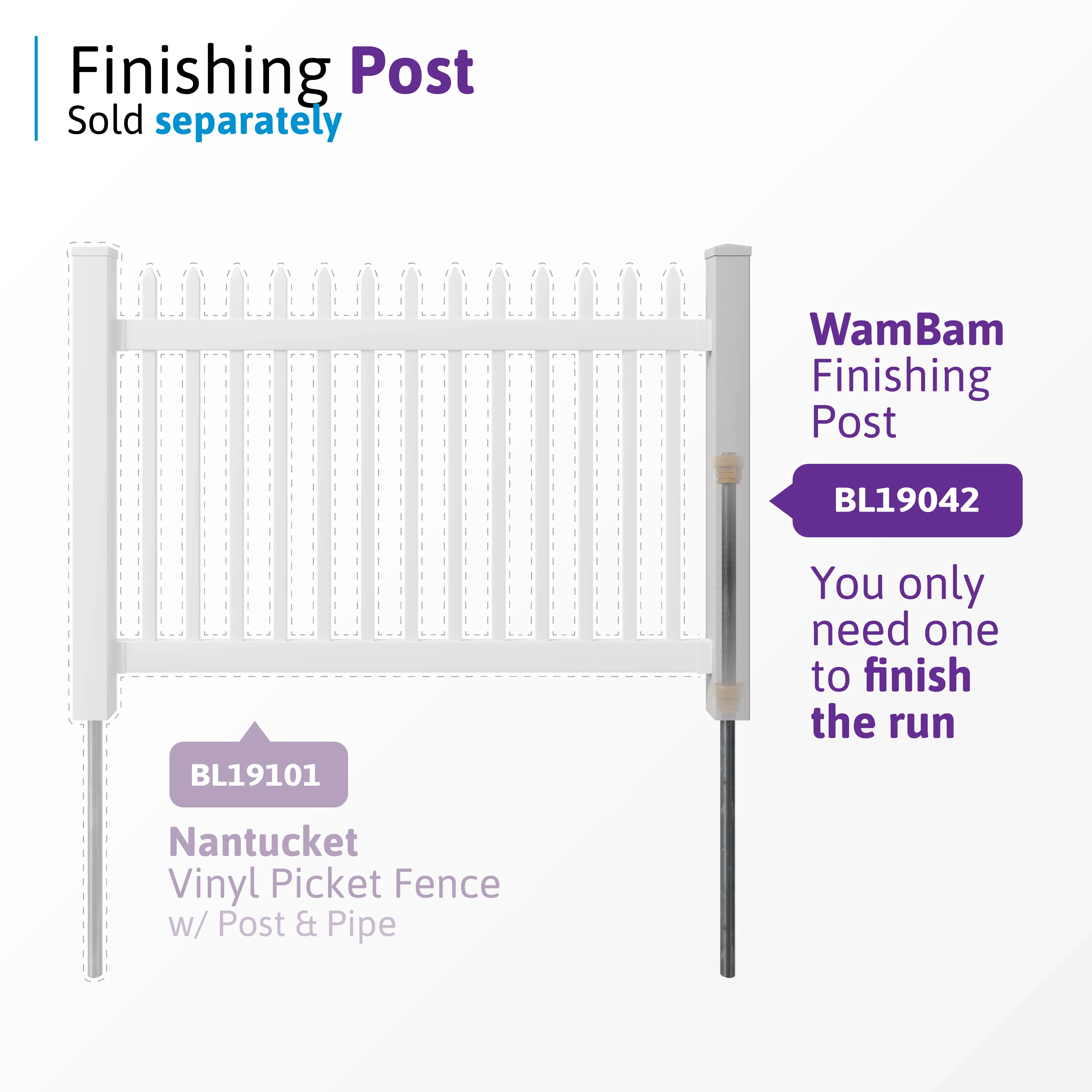 WamBam White Vinyl Picket Fence Panel Kit, 4ft H x 6ft W, 1 Panel + 1 Post - BL19101 - Image 8 WamBam White Vinyl Picket Fence Panel Kit, 4ft H x 6ft W, 1 Panel + 1 Post - BL19101 - Image 8