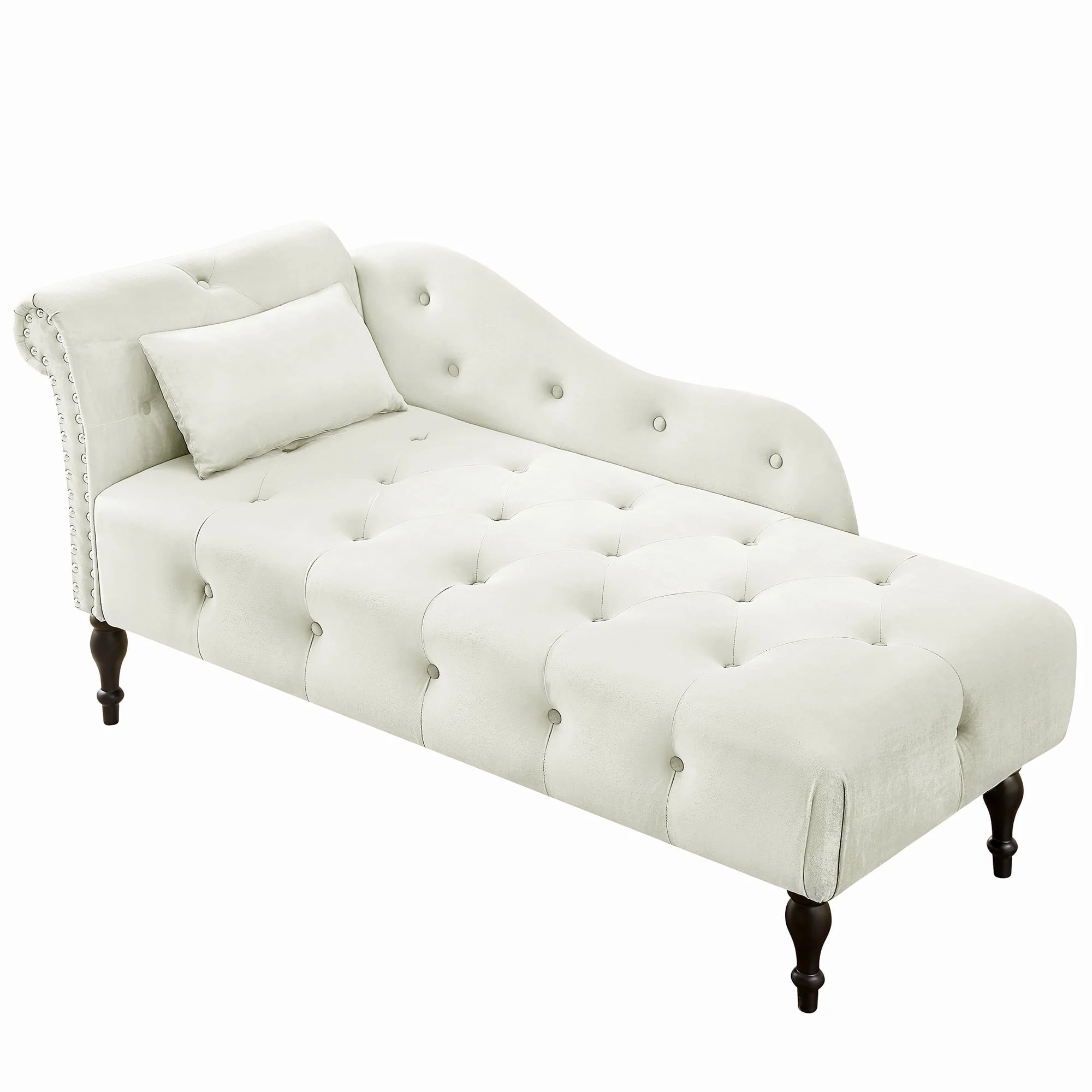 HUTWIFE Velvet Chaise Lounge, Left Arm Design Chaise with Nailhead Trim Tufted Button Lounge Chair with Pillow Modern Upholstered Rolled Arm Lounges Chair for Living Room Bedroom - Image 2