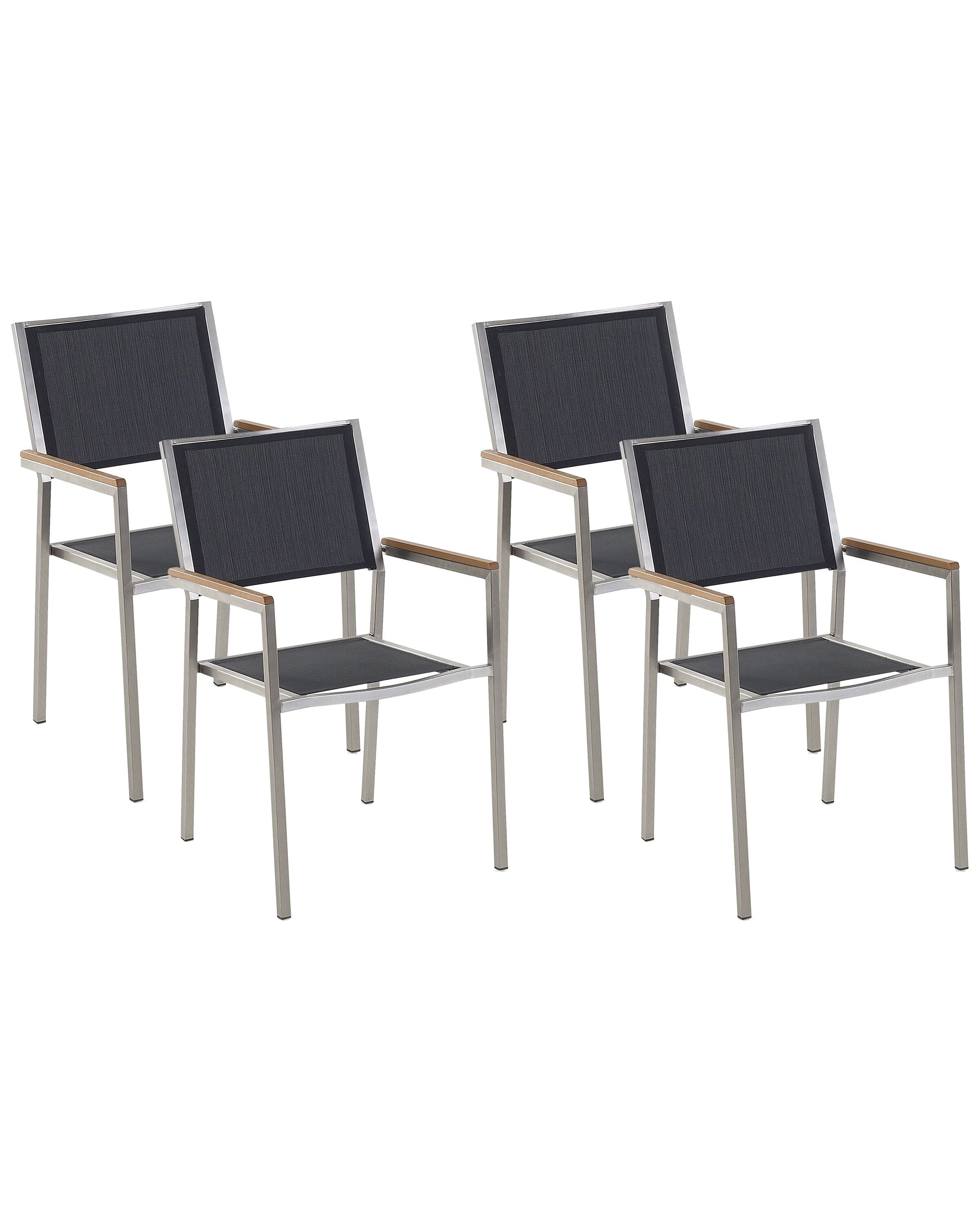 Set of 4 Garden Chairs GROSSETO Stainless Steel Black