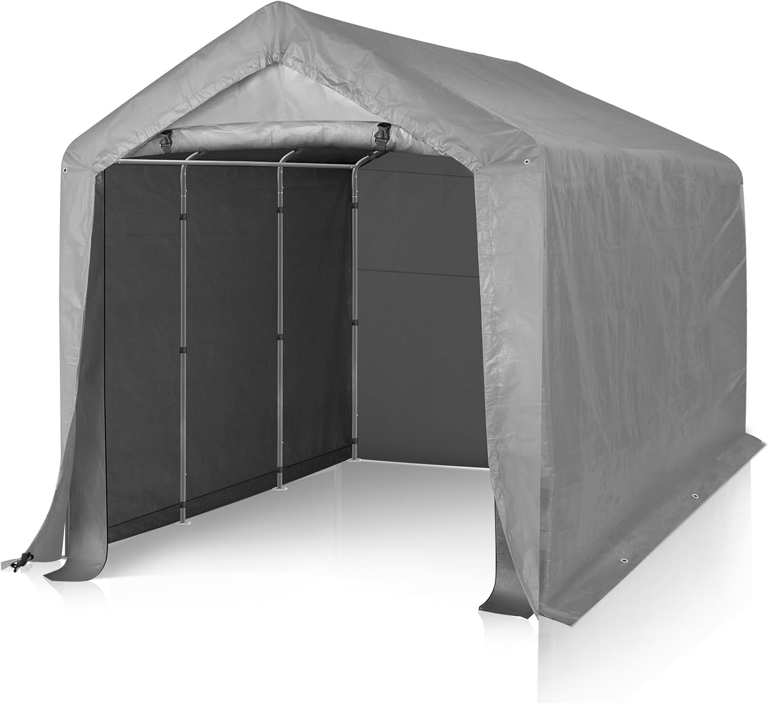 VINGLI 8x12 FT Outdoor Portable Storage Shed, Heavy Duty Bike Tent with Roll-up Zipper Door, Waterproof and UV Resistent Carport for Motorcycle, Garden Tools, Firewood, Gray