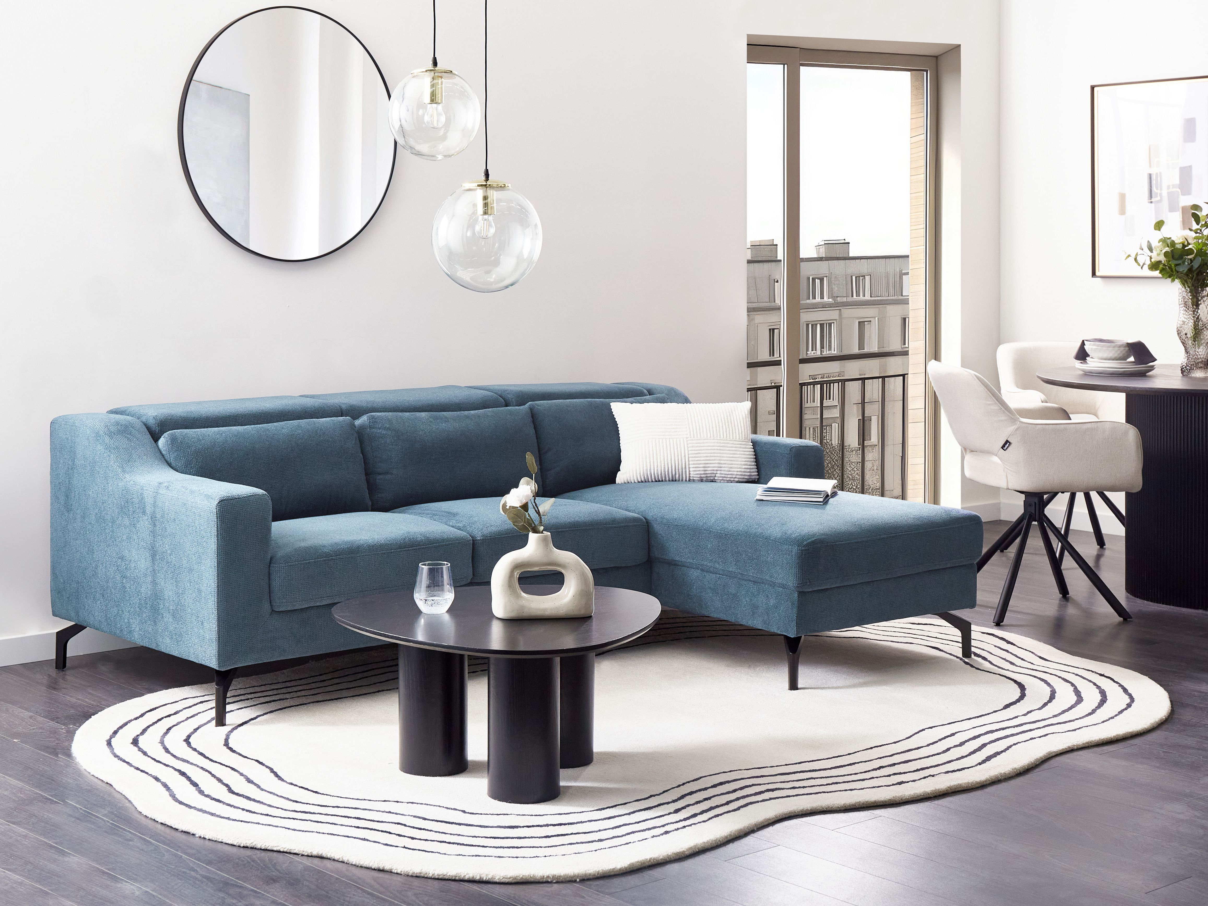Corner Sofa 4 Seater GLOSLI Fabric Navy Blue Left Hand