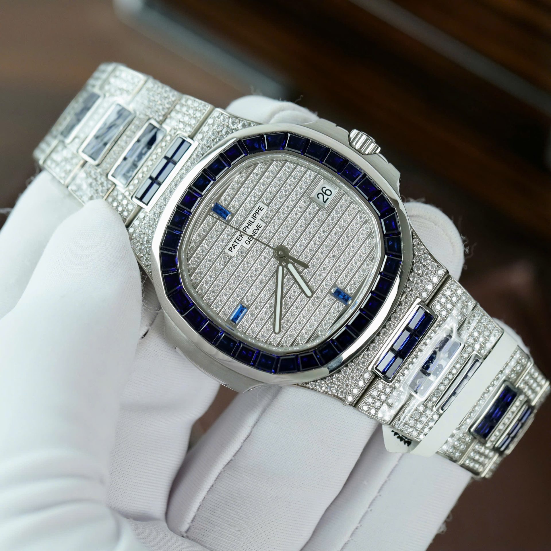 Patek Philippe Nautilus 5719 Best Copies Watch Diamonds Moissanite   Sapphire Baguette Custom 40mm - Top club