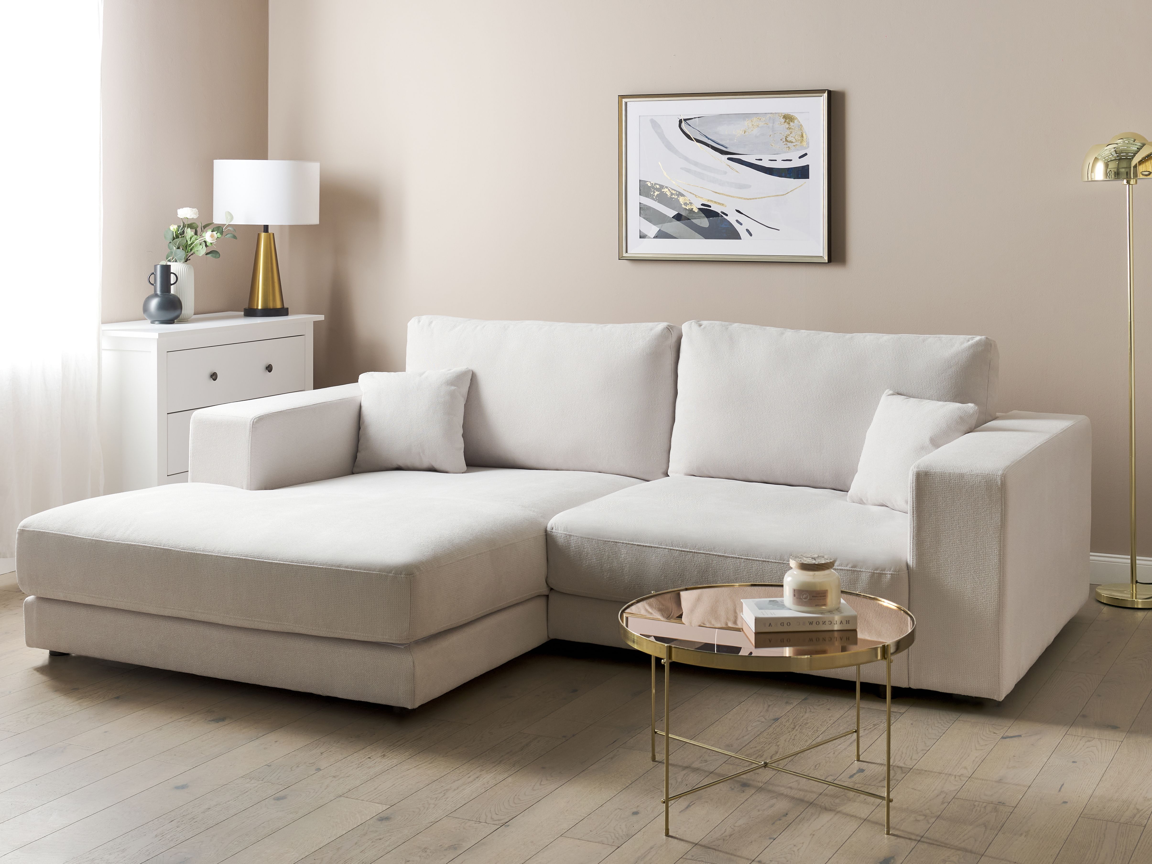 Corner Sofa 3 Seater LOFOTEN Fabric Off-White Right Hand