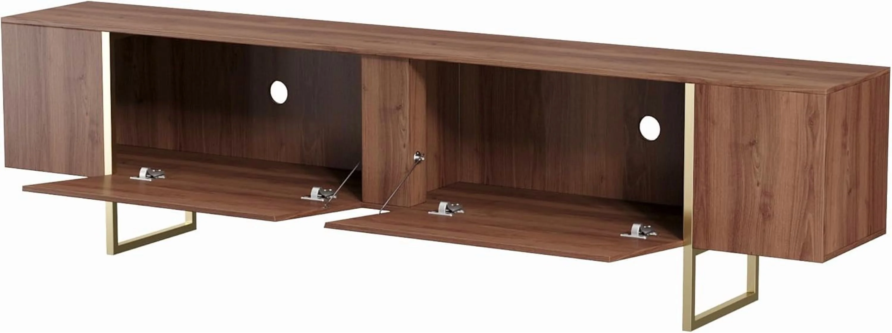 Tv Stand 71�� with Gold Legs and Two Spacious Doors (Walnut) - Image 4