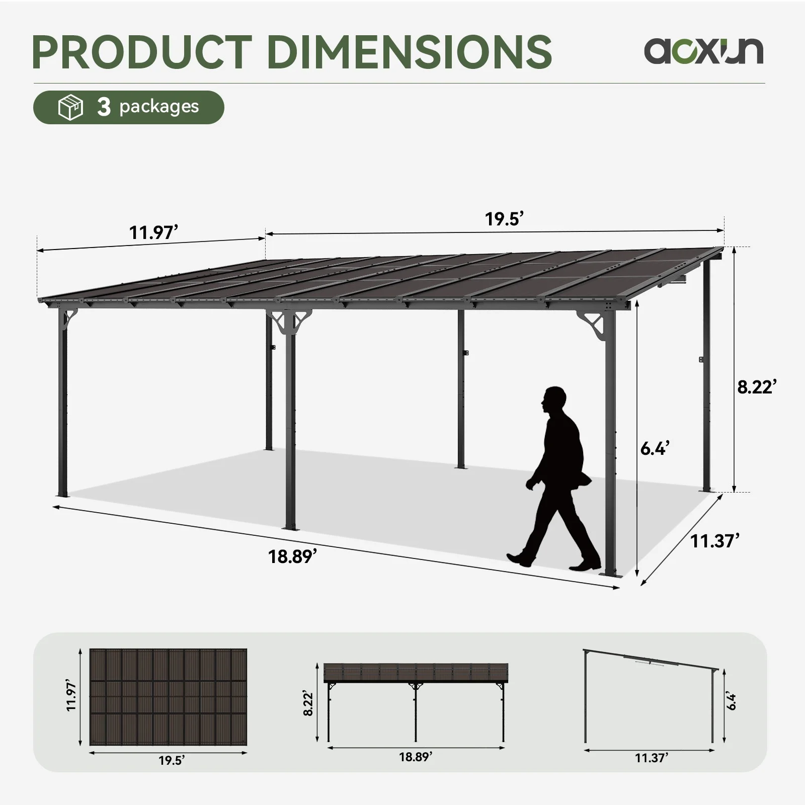 Aoxun 8' x 5' Gazebo for Patio, Gazebo Pergola with Sloped Roof, Grill Gazebo Large Wall-Mounted Heavy Duty Awnings, for Backyard, Deck, Patio - Image 28