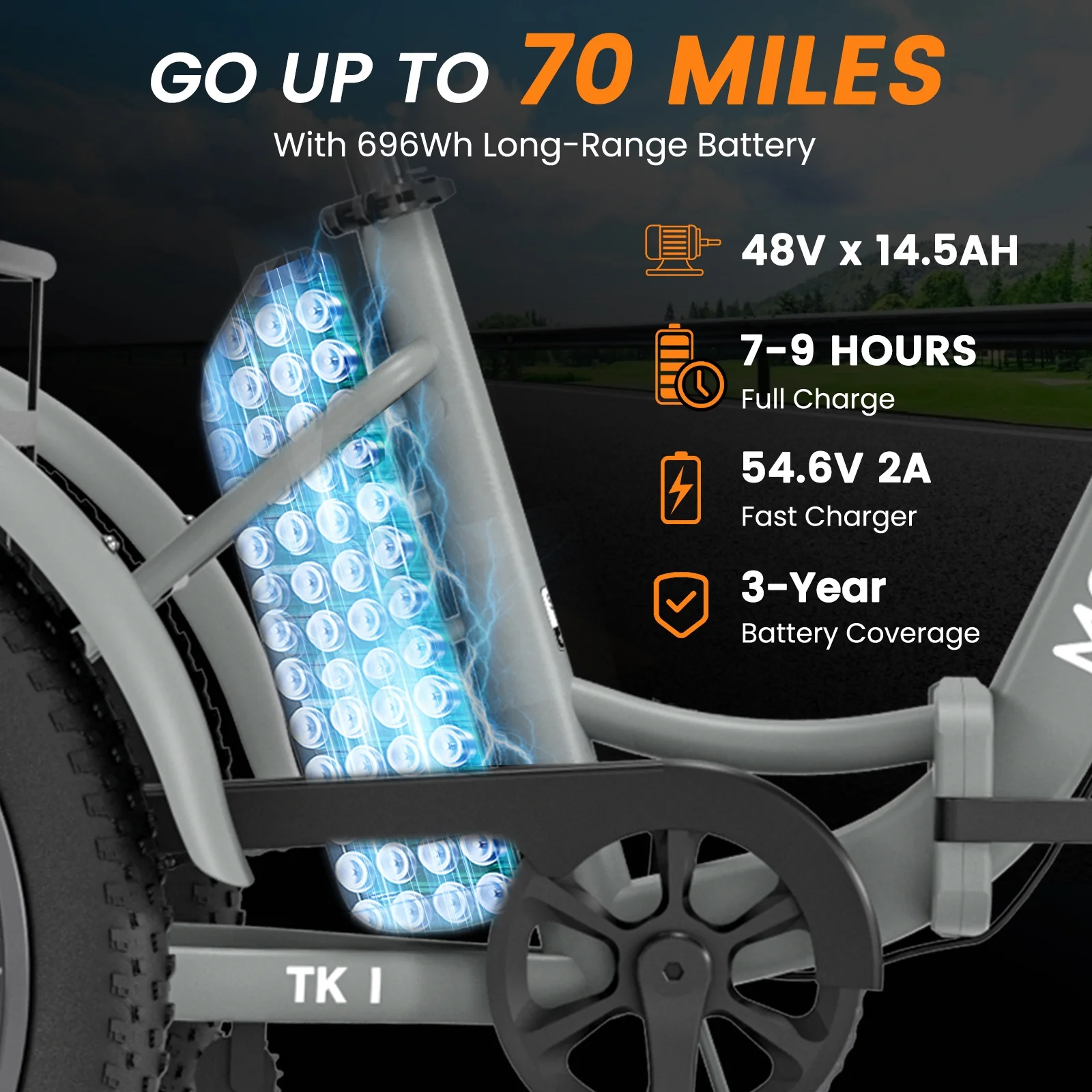 MOONCOOL TK1 Folding Electric Tricycle for Adults,48V 14.5Ah Removable battery, 500W(Peak 1000w)Motor, 20" Fat Tire Step-Thru 3Wheel Electric Bicycle w/Front&Rear Baskets, Certified to UL 2849 by SGS - Image 53