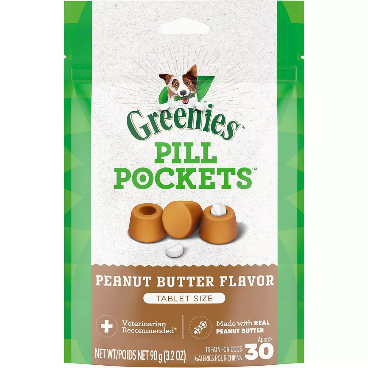 Greenies Tablet Pill Pockets Peanut Butter Flavor Chewy Dog Treat (30-Pack)