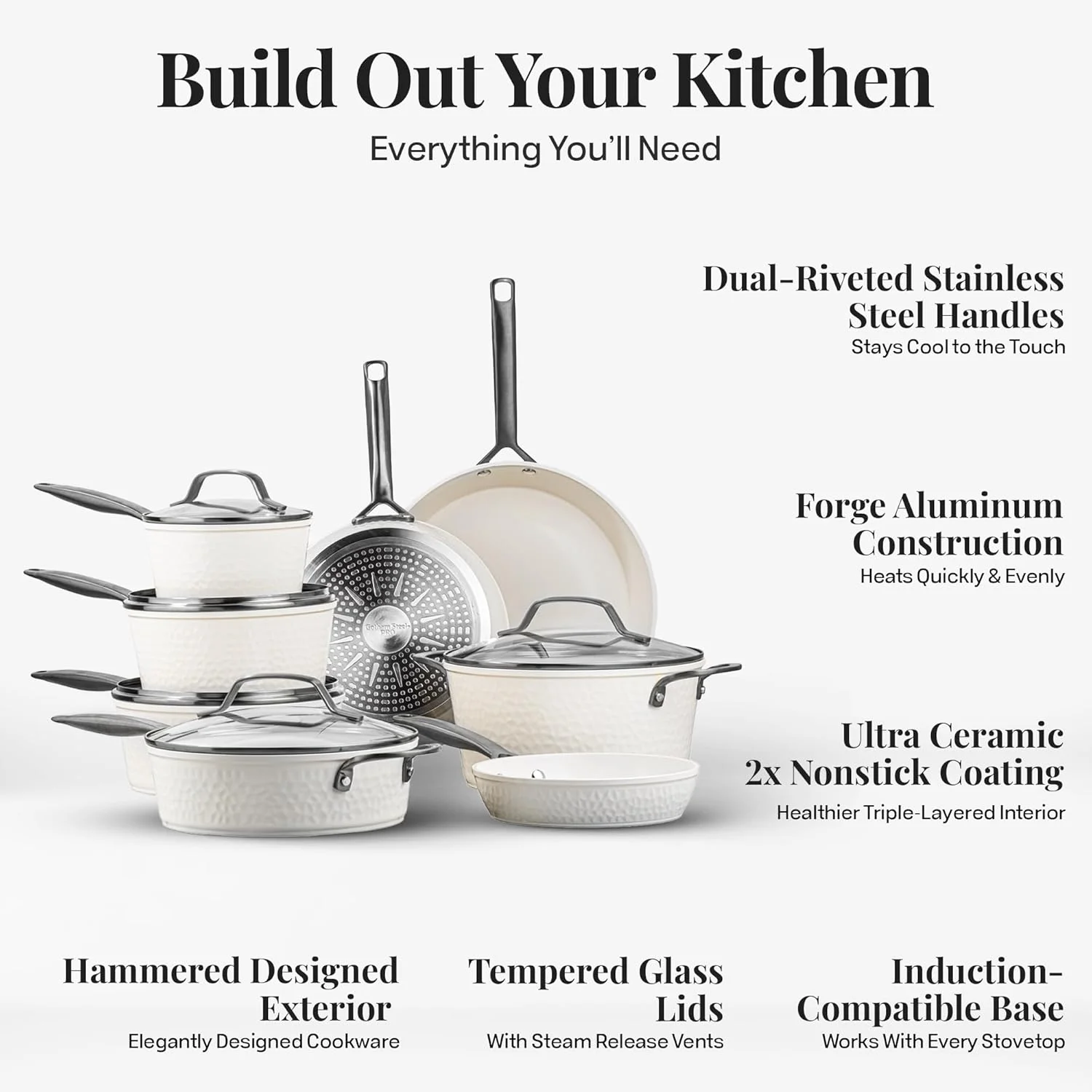 Gotham Steel Hammered 20 Pc Ceramic Cookware Set Nonstick, Induction Pots and Pans Set, Non Toxic Cookware Sets, Oven & Dishwasher Safe - Copper - Image 15