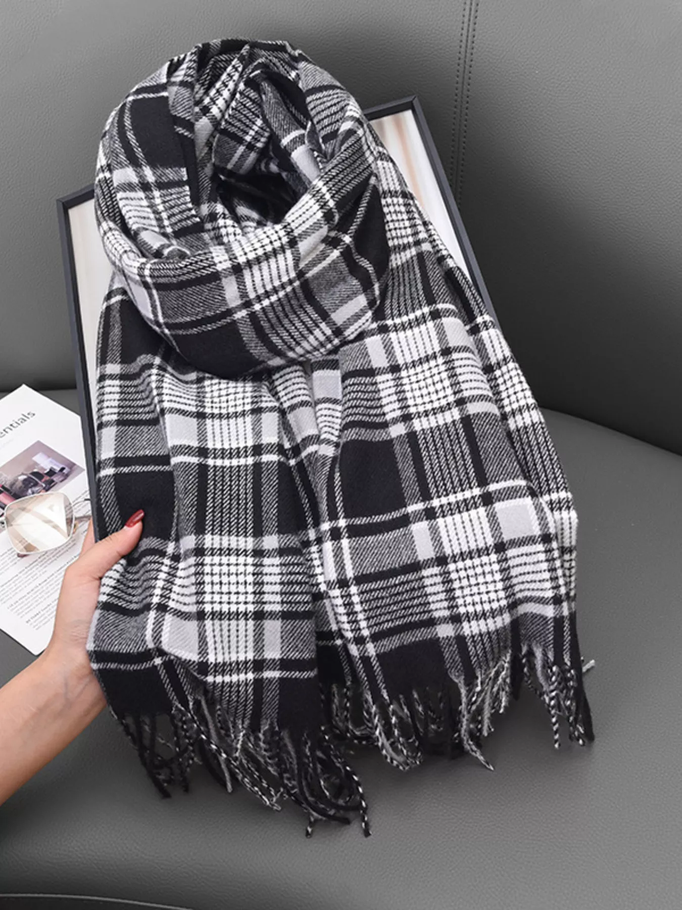 Plaid Tassel Hem Winter Scarf - ZKZOOK