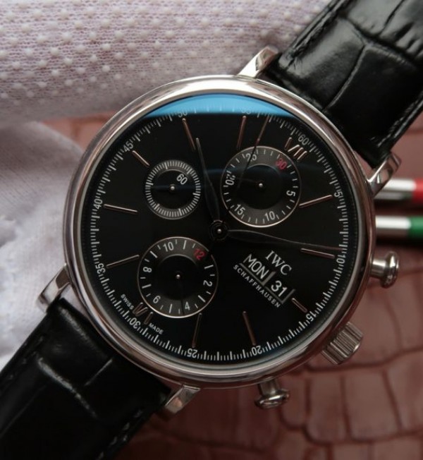 Replica IWC V6 IW391008 Portofino Chronograph Black Dial A7750 - Elite Watch Atelier