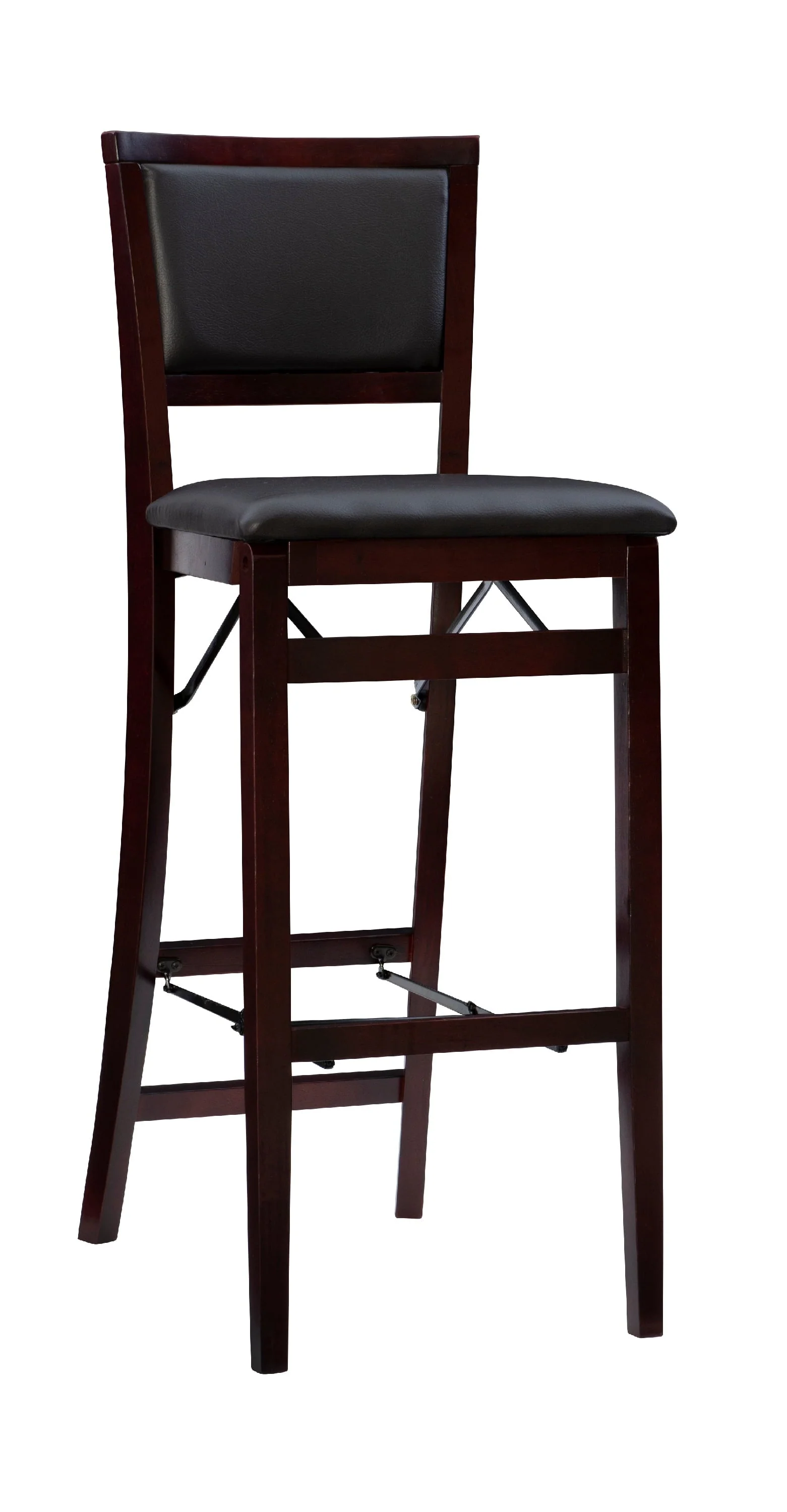 Linon Kristle Folding Padded Bar Stool, 30" Seat Height, Espresso Finish with Dark Brown PVC Fabric - Image 6