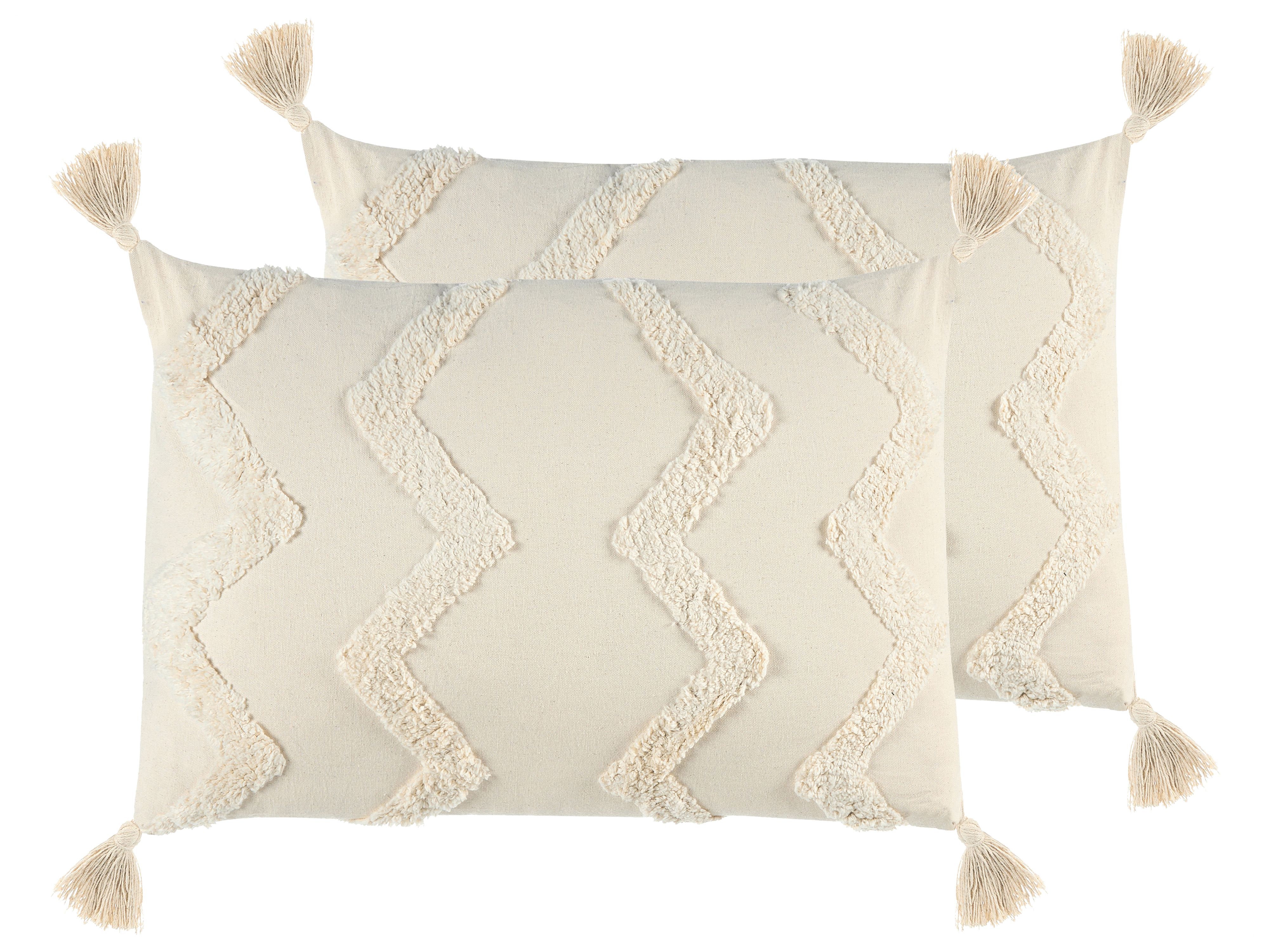 Set of 2 Decorative Cushions CERINTHE Cotton 40 x 60 cm Light Beige Chevron Pattern