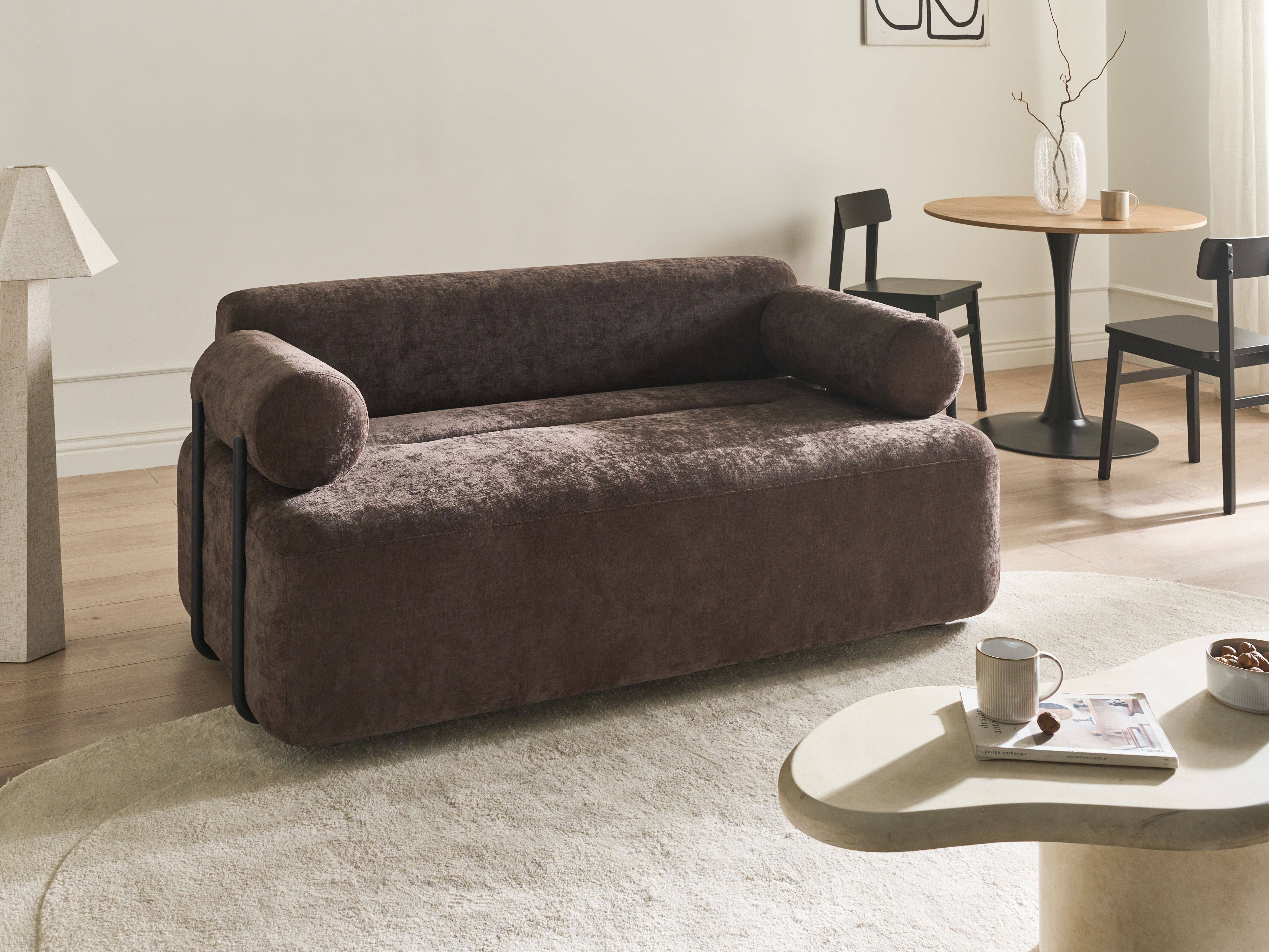 Sofa 2 Seater ELVA Chenille Dark Brown
